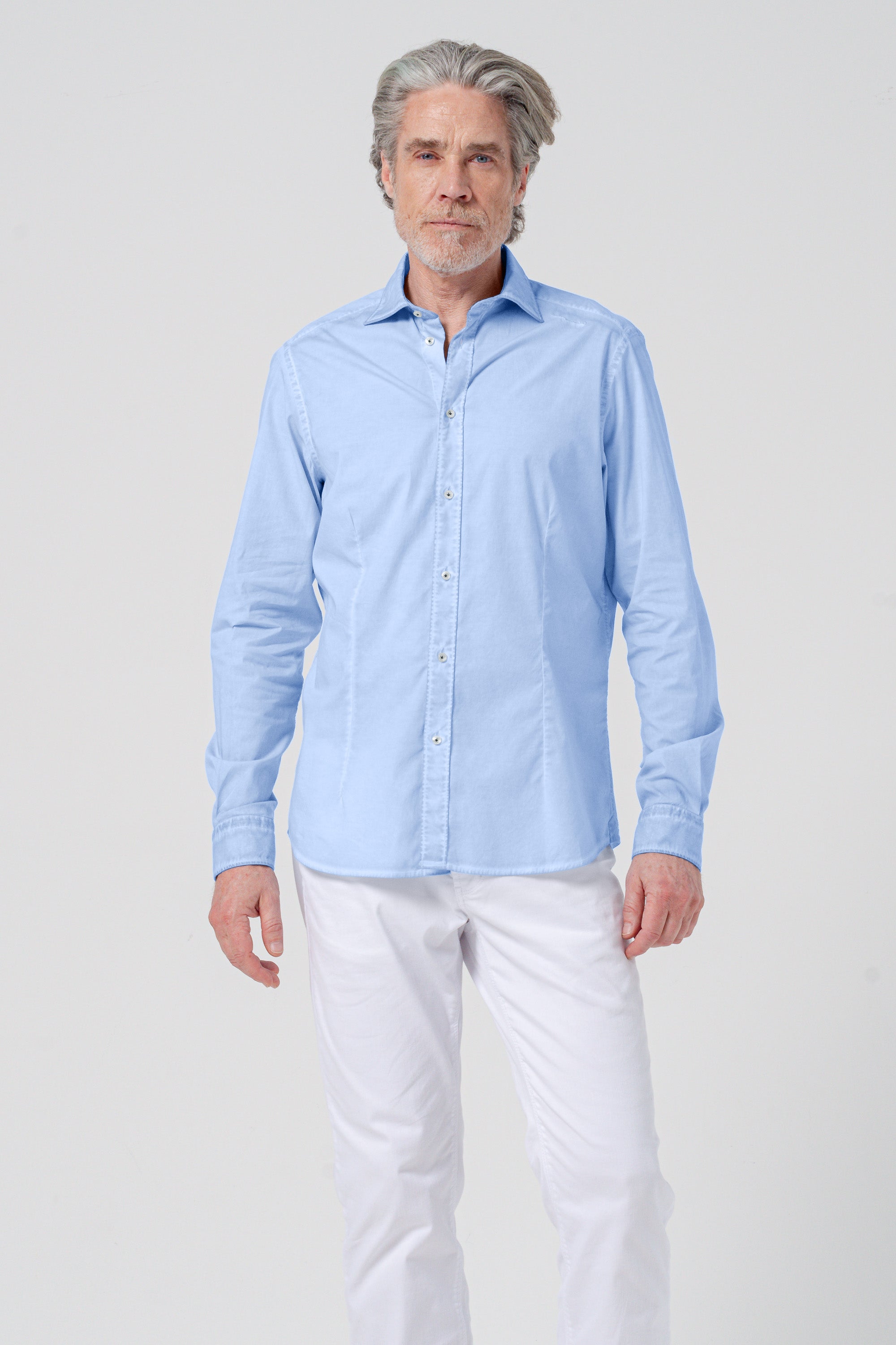 Camicia Slim Popeline Stretch - Cielo