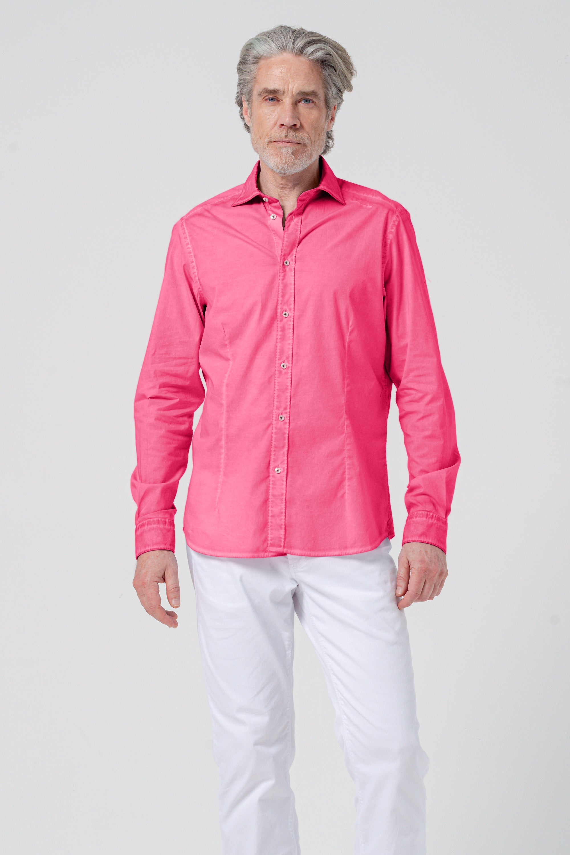 Camicia Popeline Collo Francese - Fragola