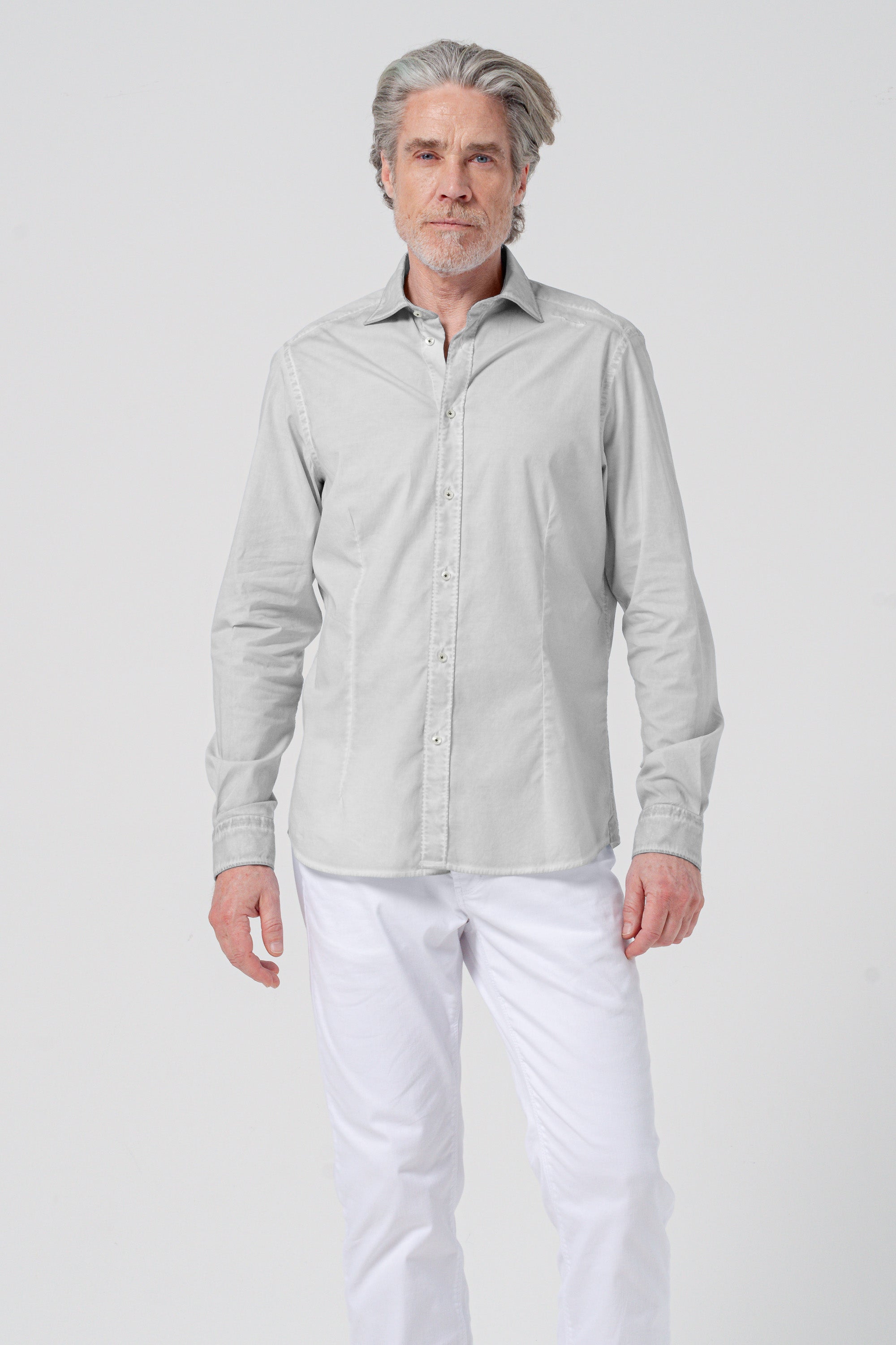 Camicia Popeline Collo Francese - Marmo