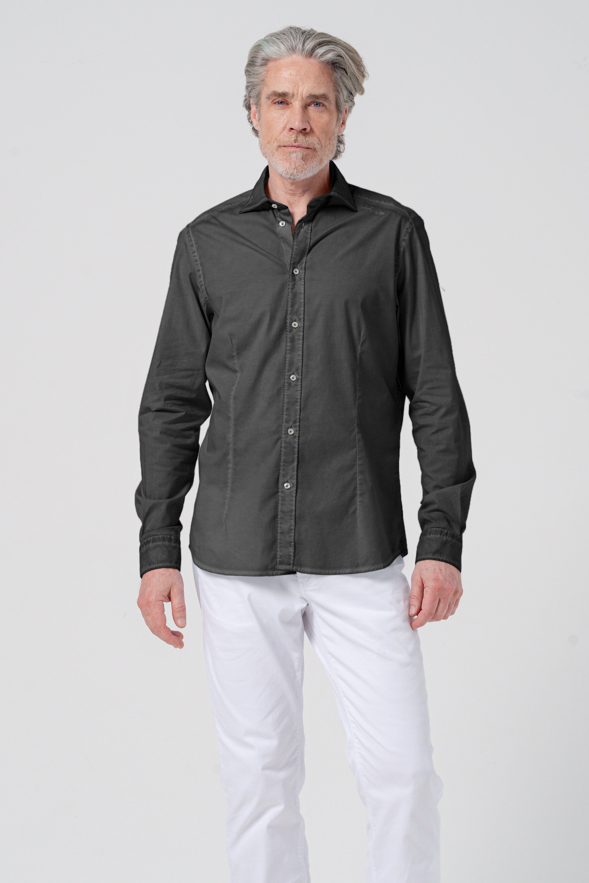 Camicia Popeline Collo Francese - Pietra