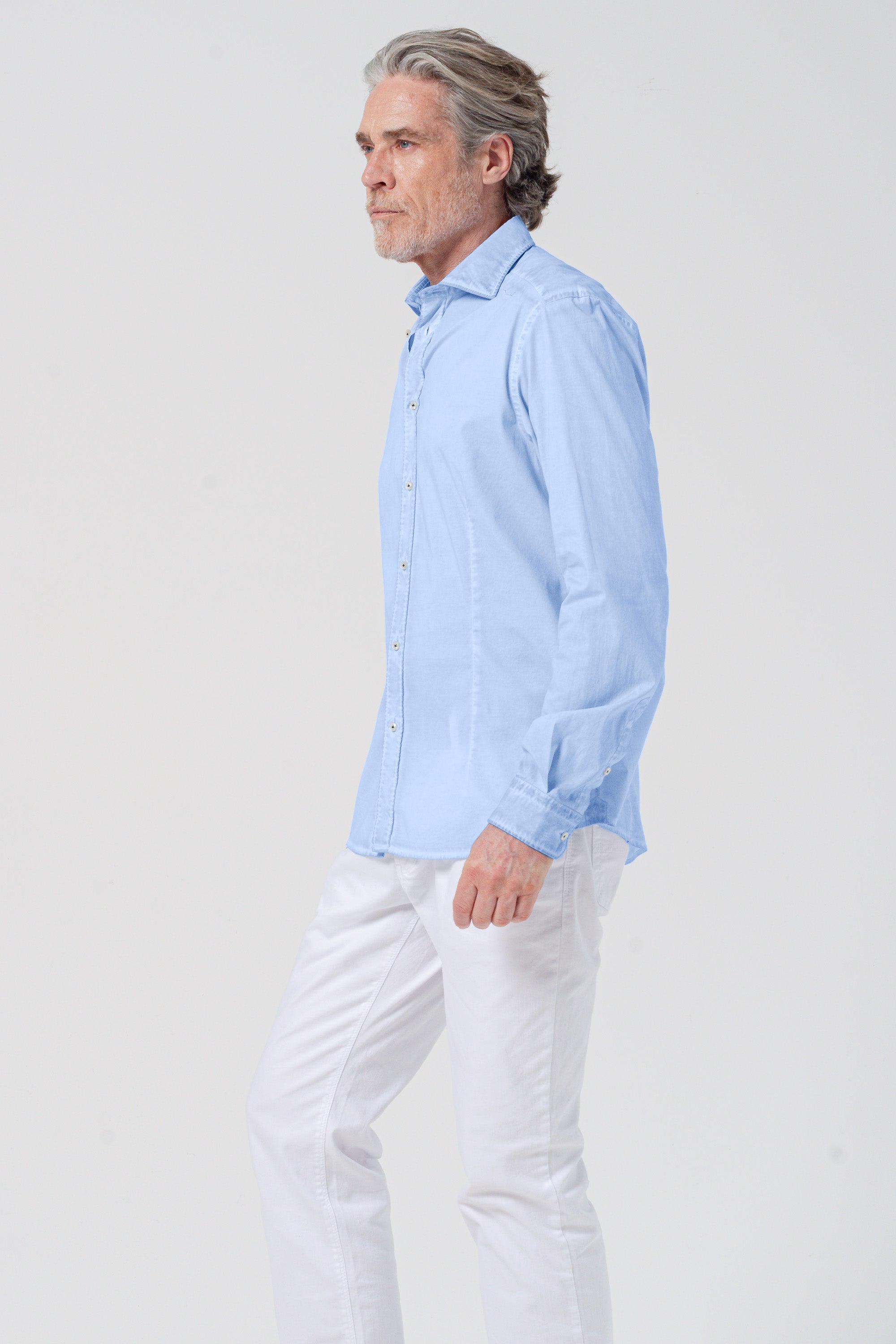 Camicia Slim Popeline Stretch - Cielo