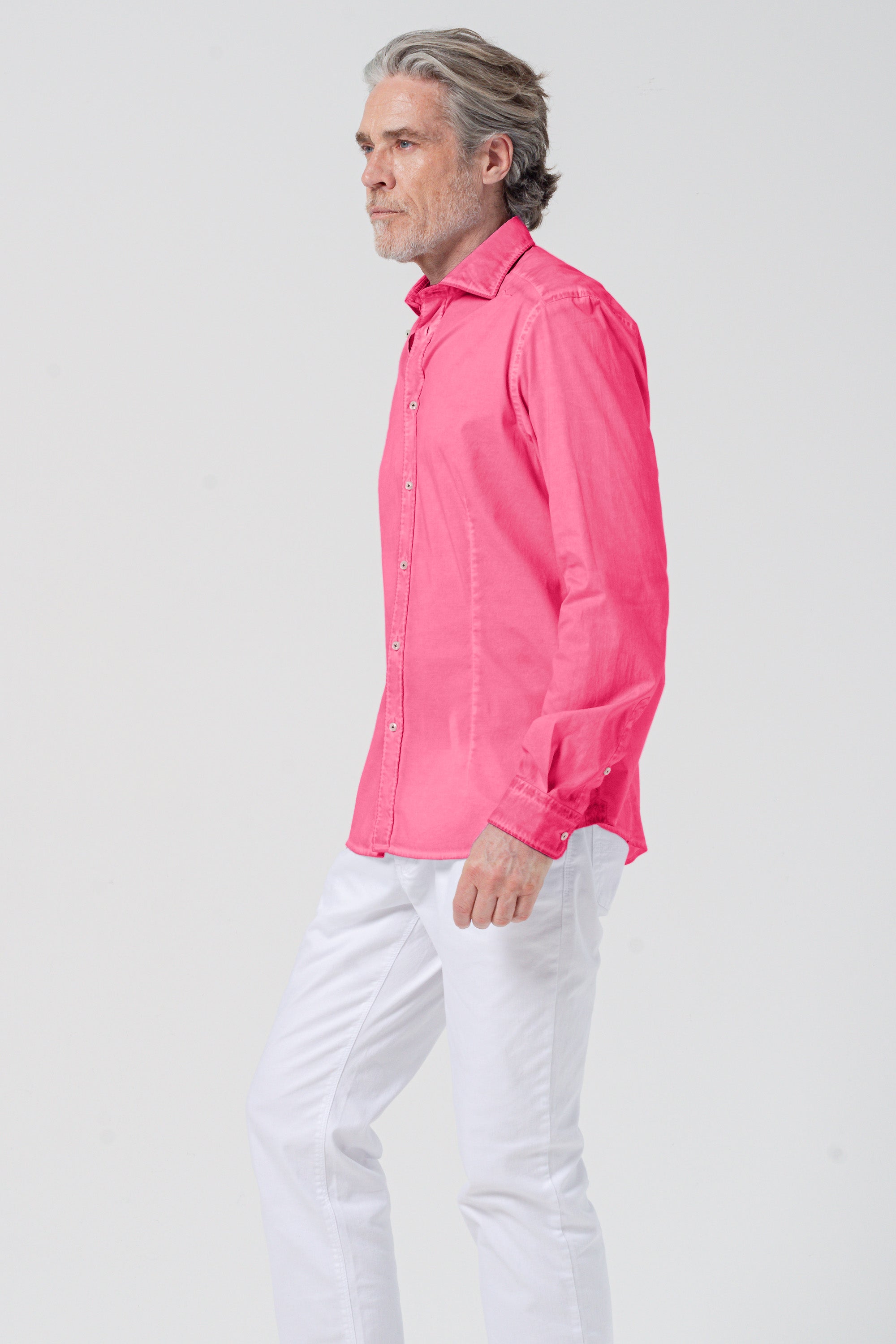 Camicia Popeline Collo Francese - Fragola