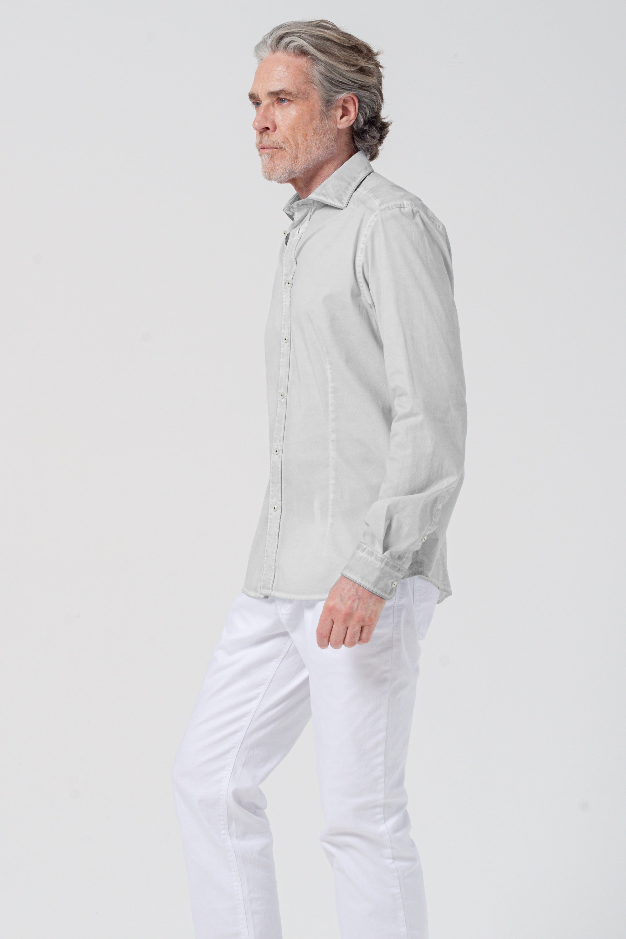 Camicia Popeline Collo Francese - Marmo