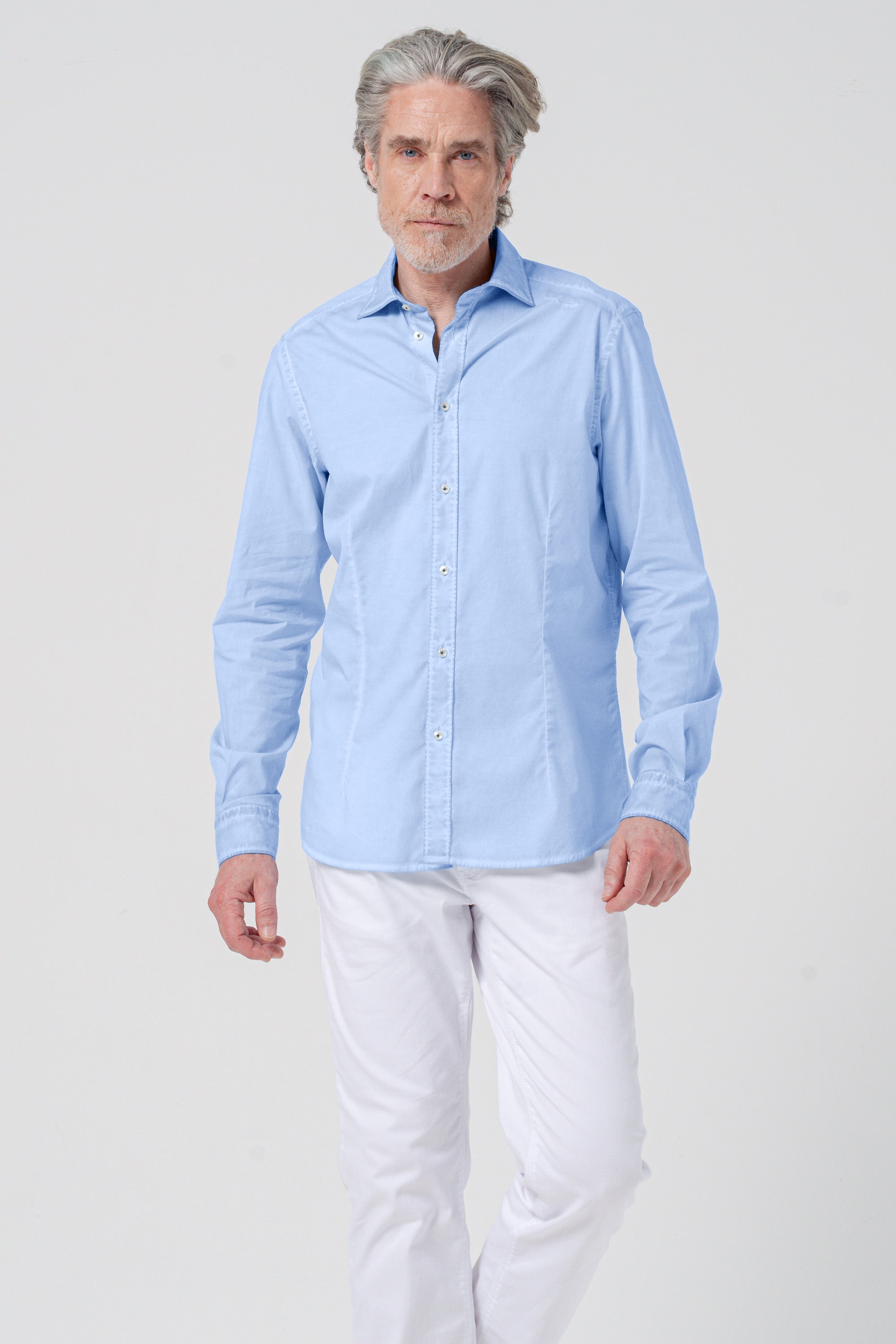 Camicia Slim Popeline Stretch - Cielo