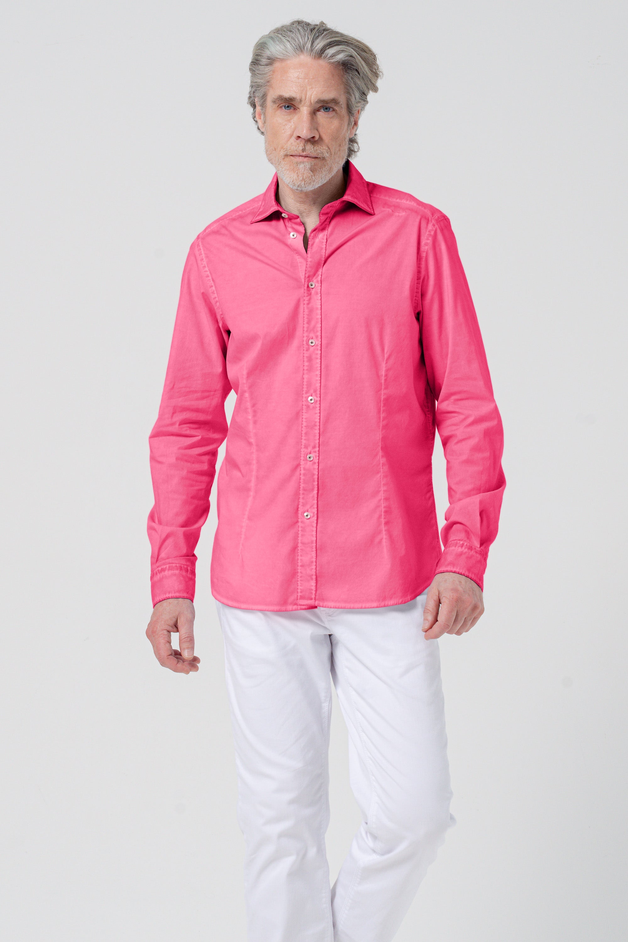 Camicia Popeline Collo Francese - Fragola
