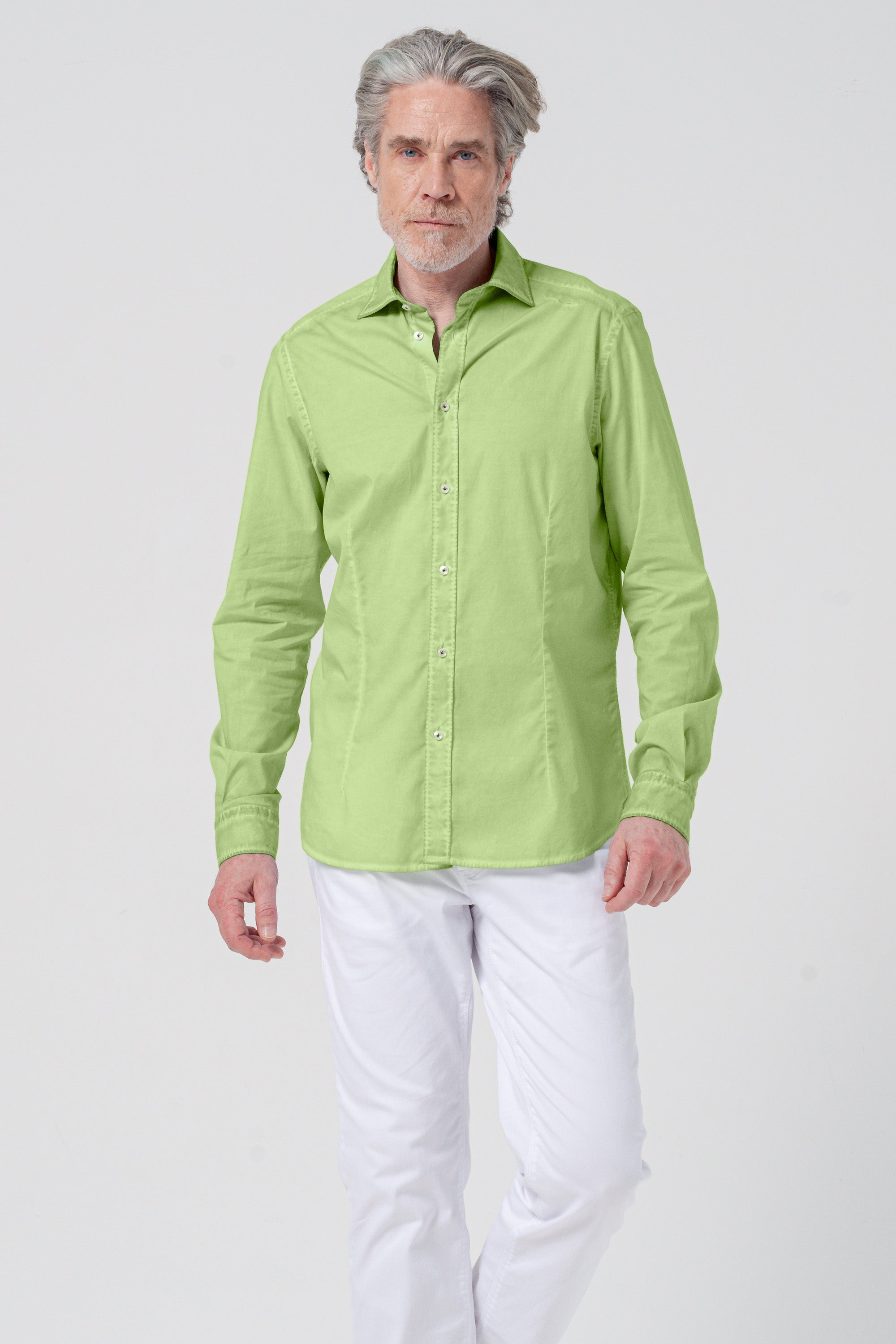 Camicia Popeline Collo Francese - Kiwi