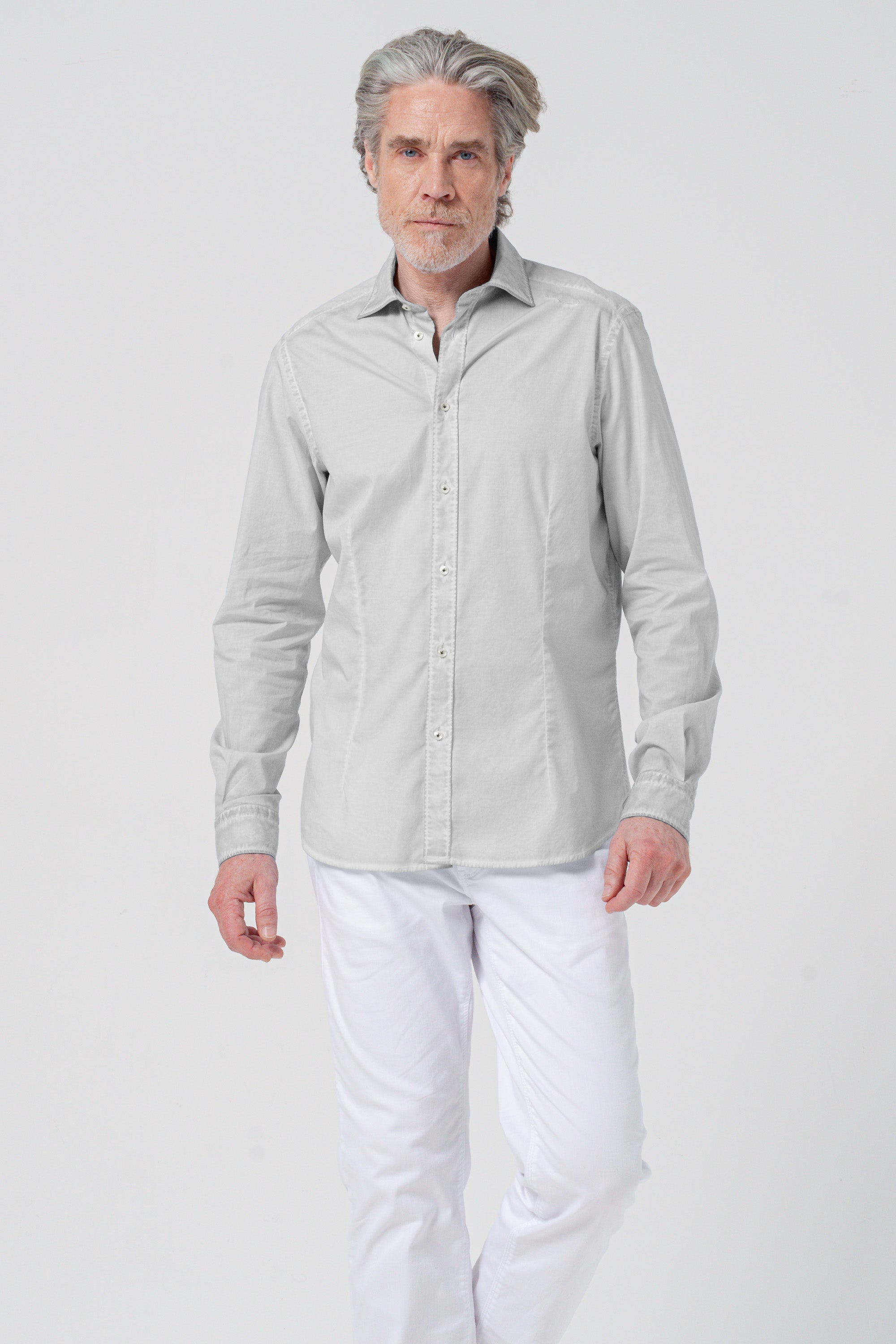 Camicia Popeline Collo Francese - Marmo