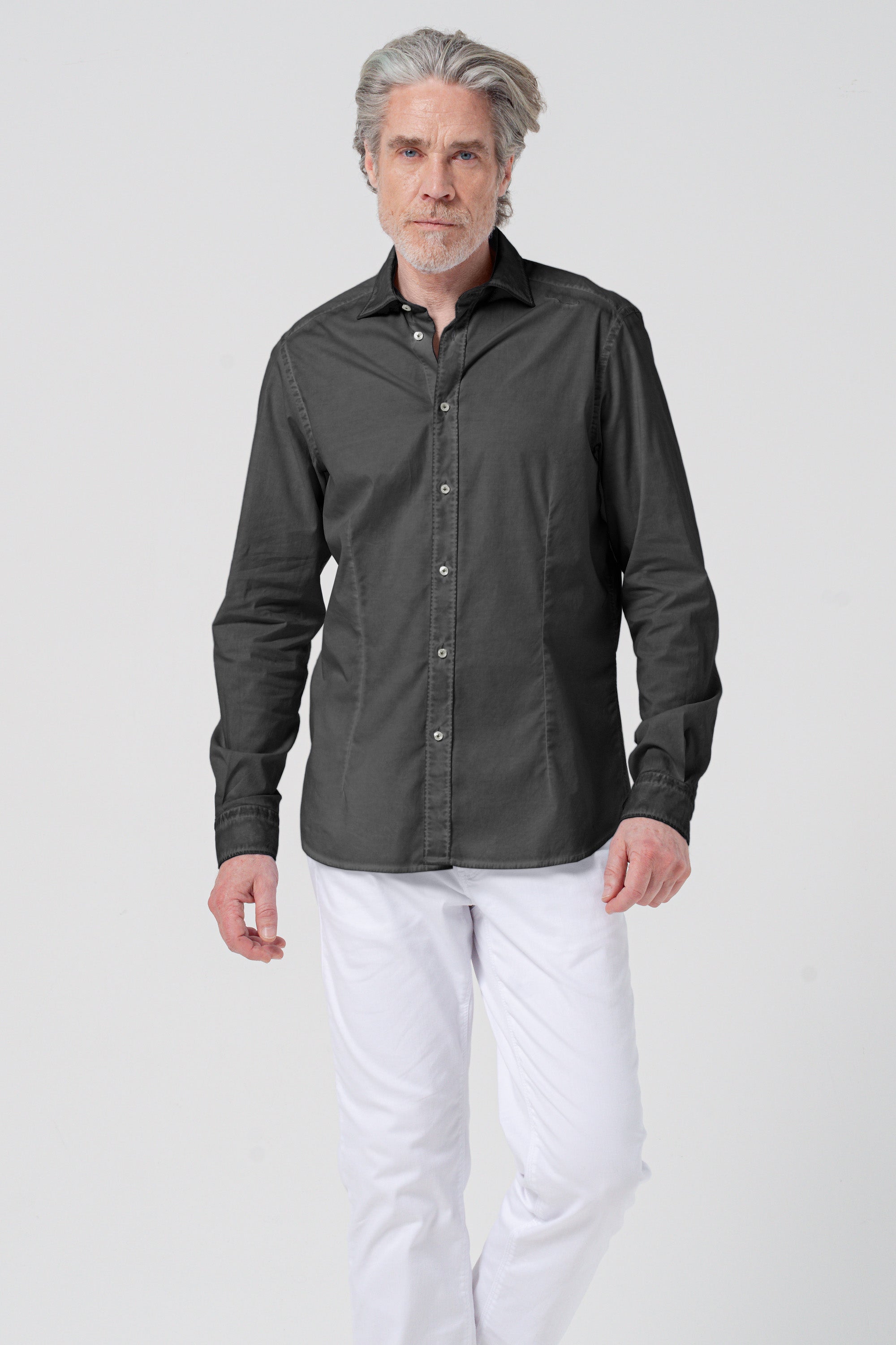 Camicia Popeline Collo Francese - Pietra