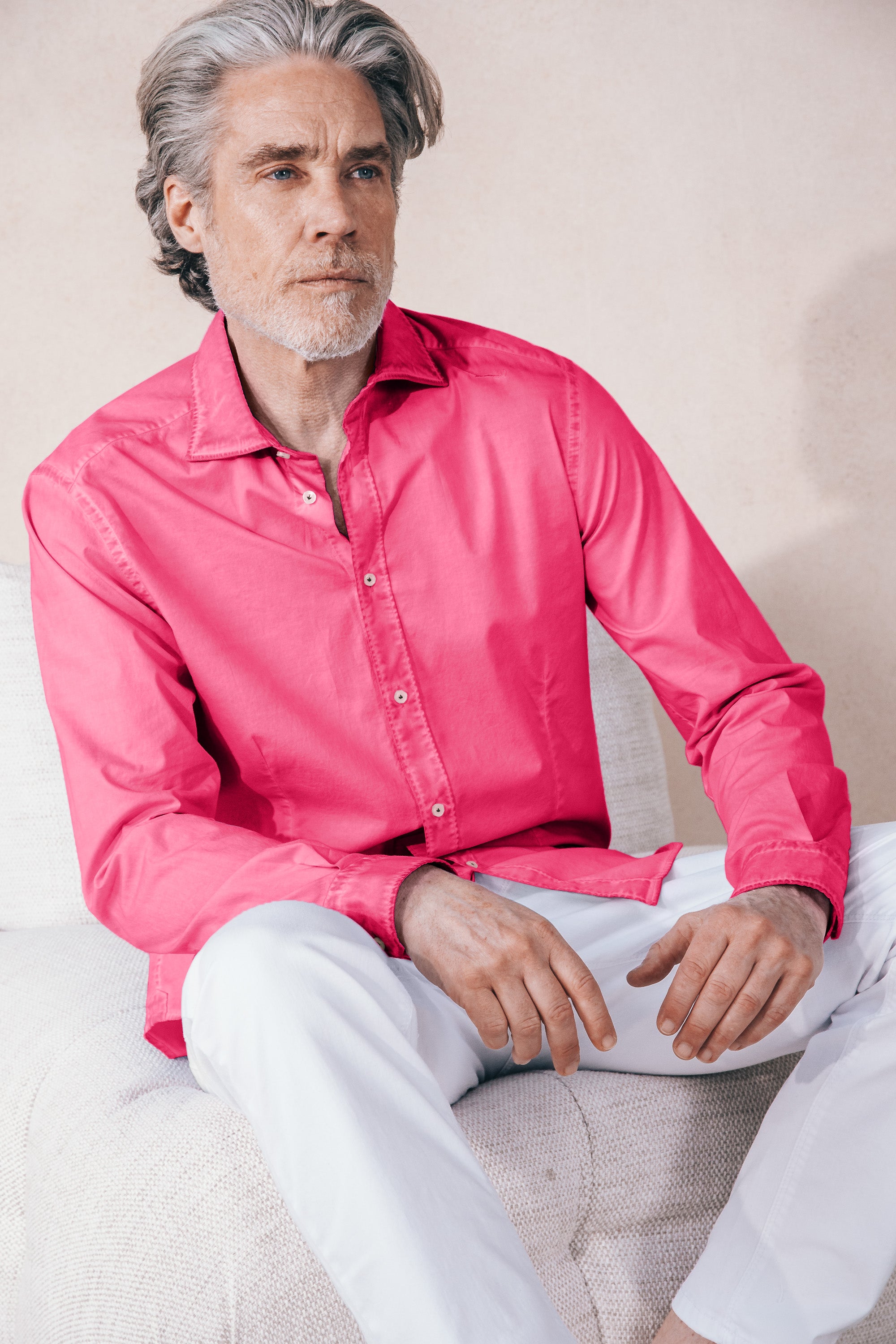 Camicia Popeline Collo Francese - Fragola