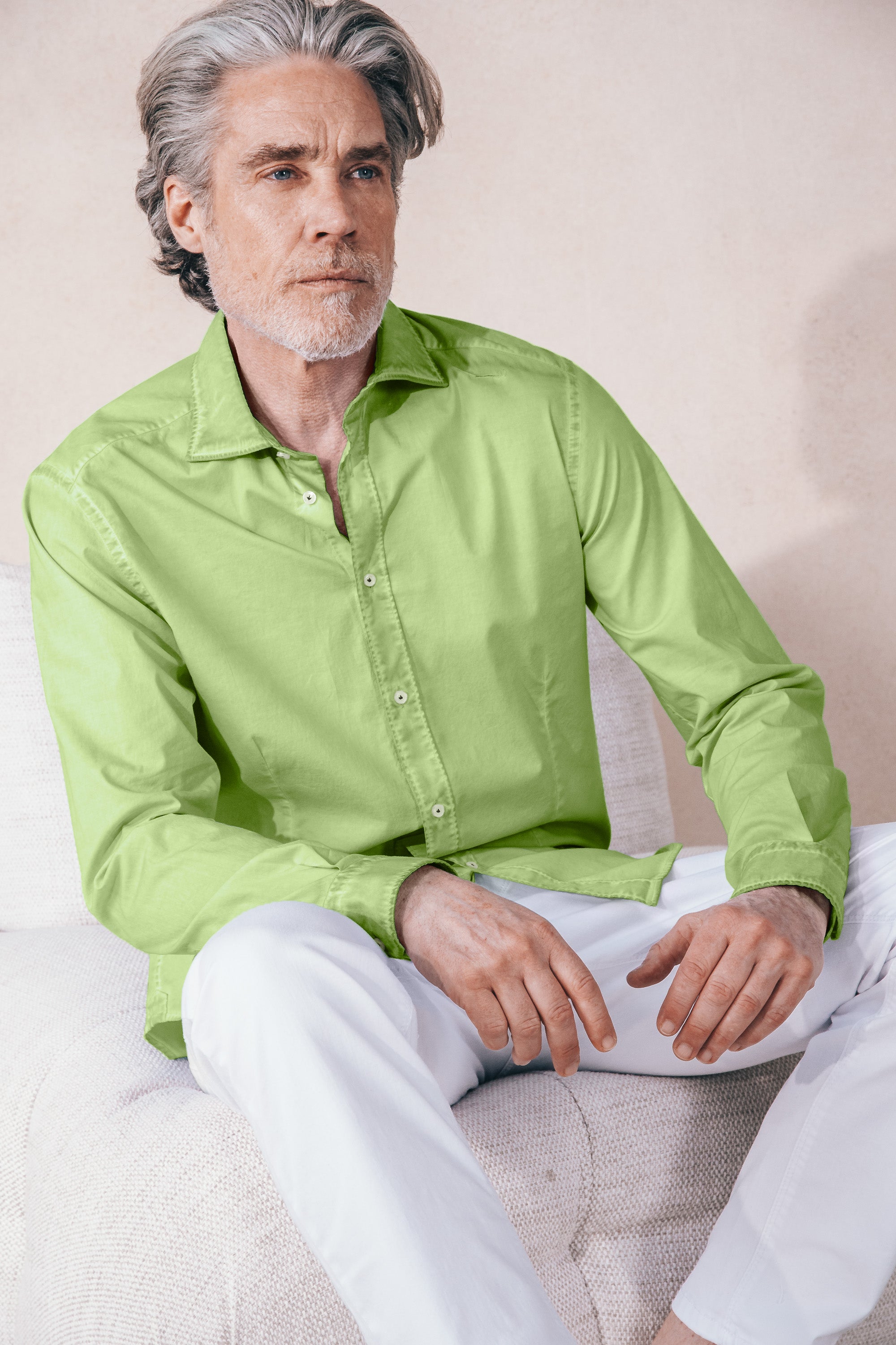 Camicia Popeline Collo Francese - Kiwi