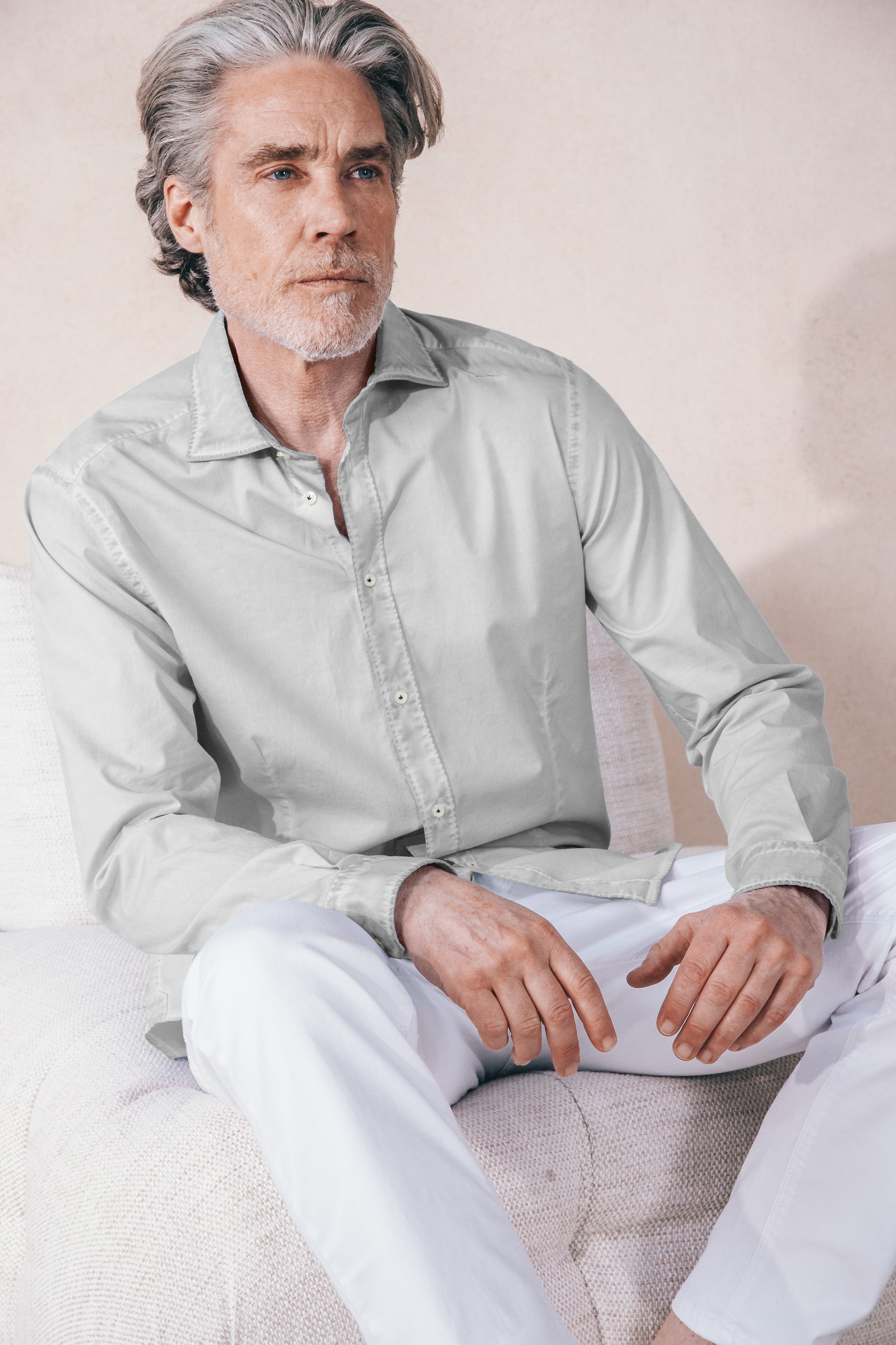Camicia Popeline Collo Francese - Marmo