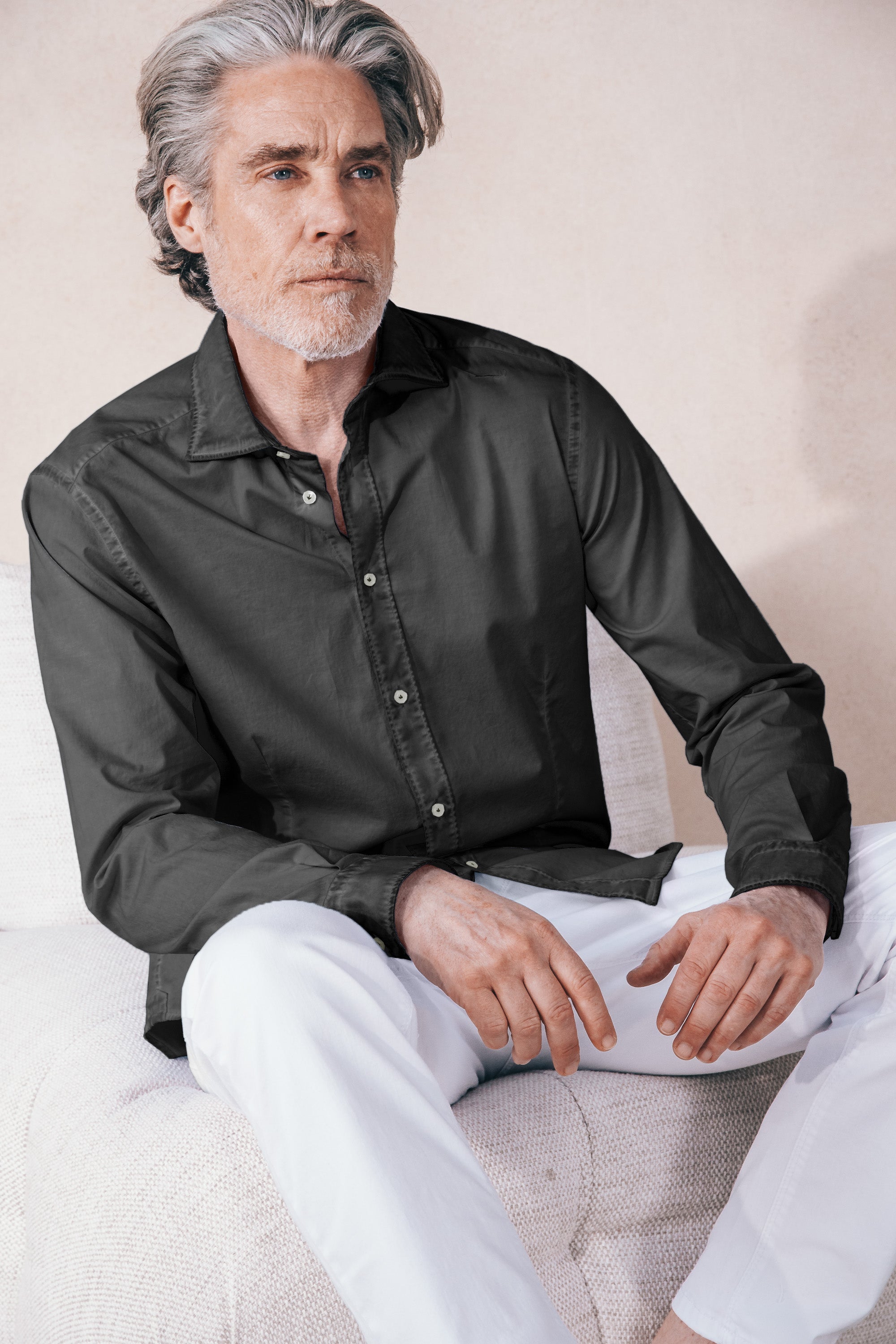 Camicia Popeline Collo Francese - Pietra