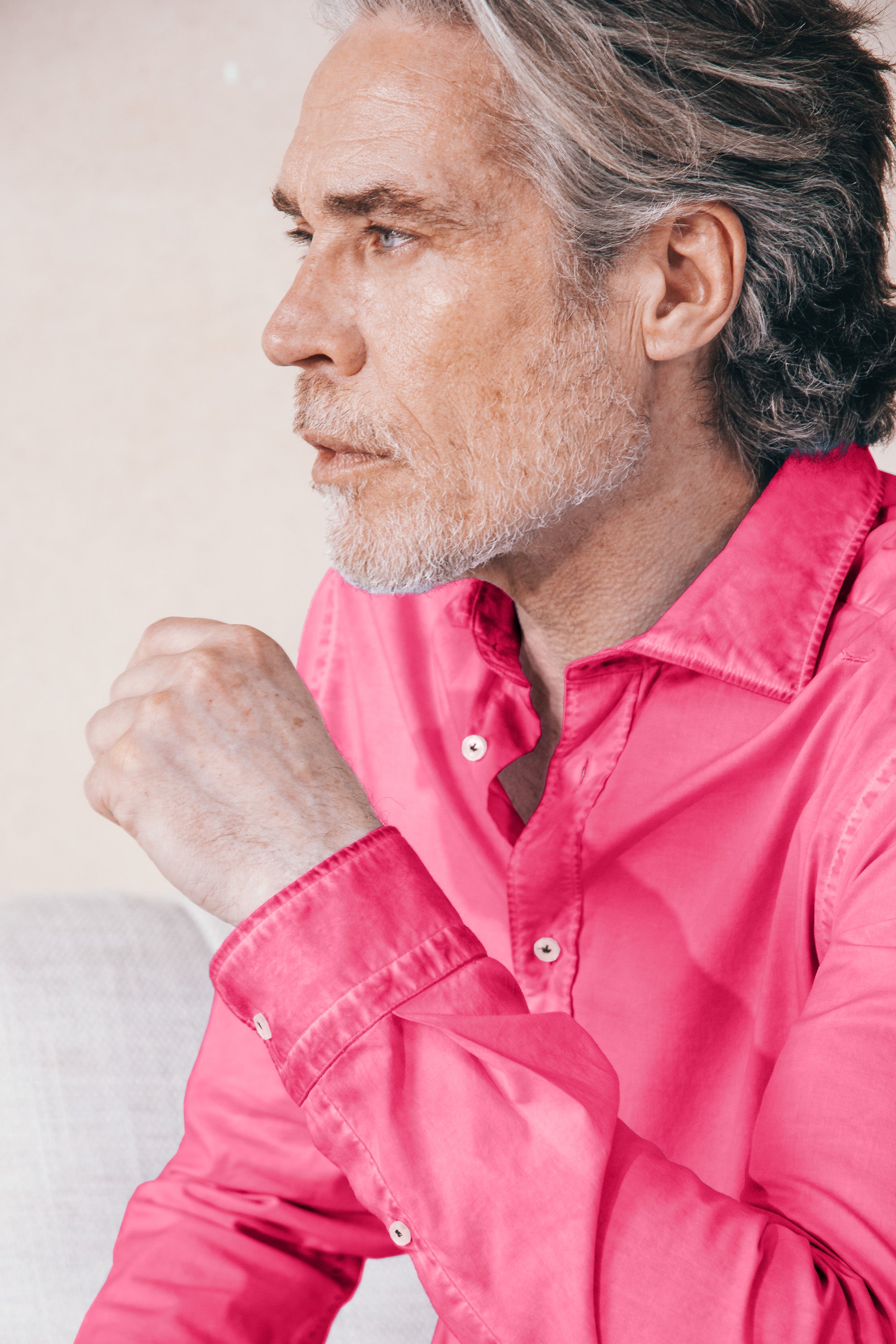 Camicia Popeline Collo Francese - Fragola