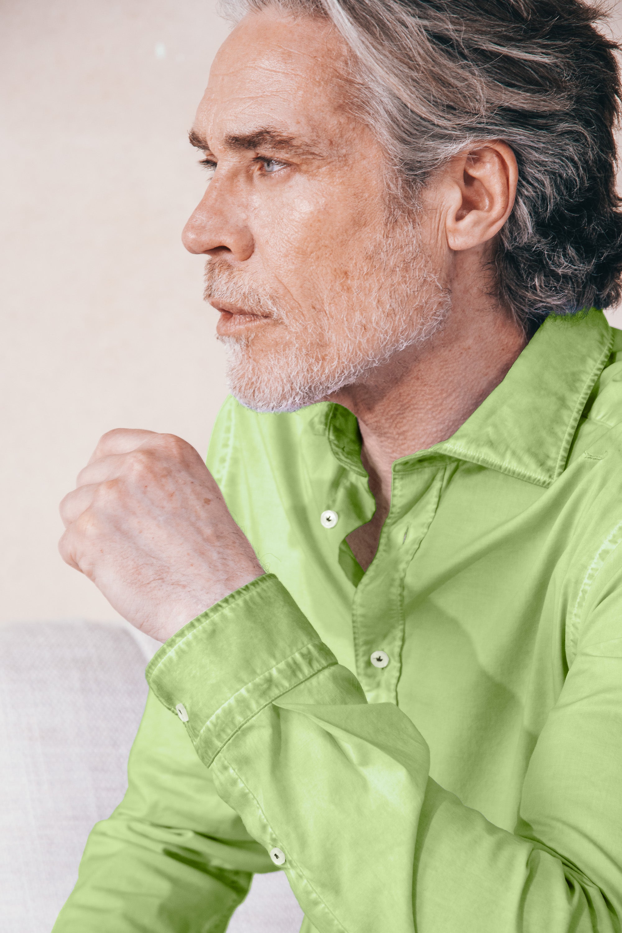 Camicia Popeline Collo Francese - Kiwi