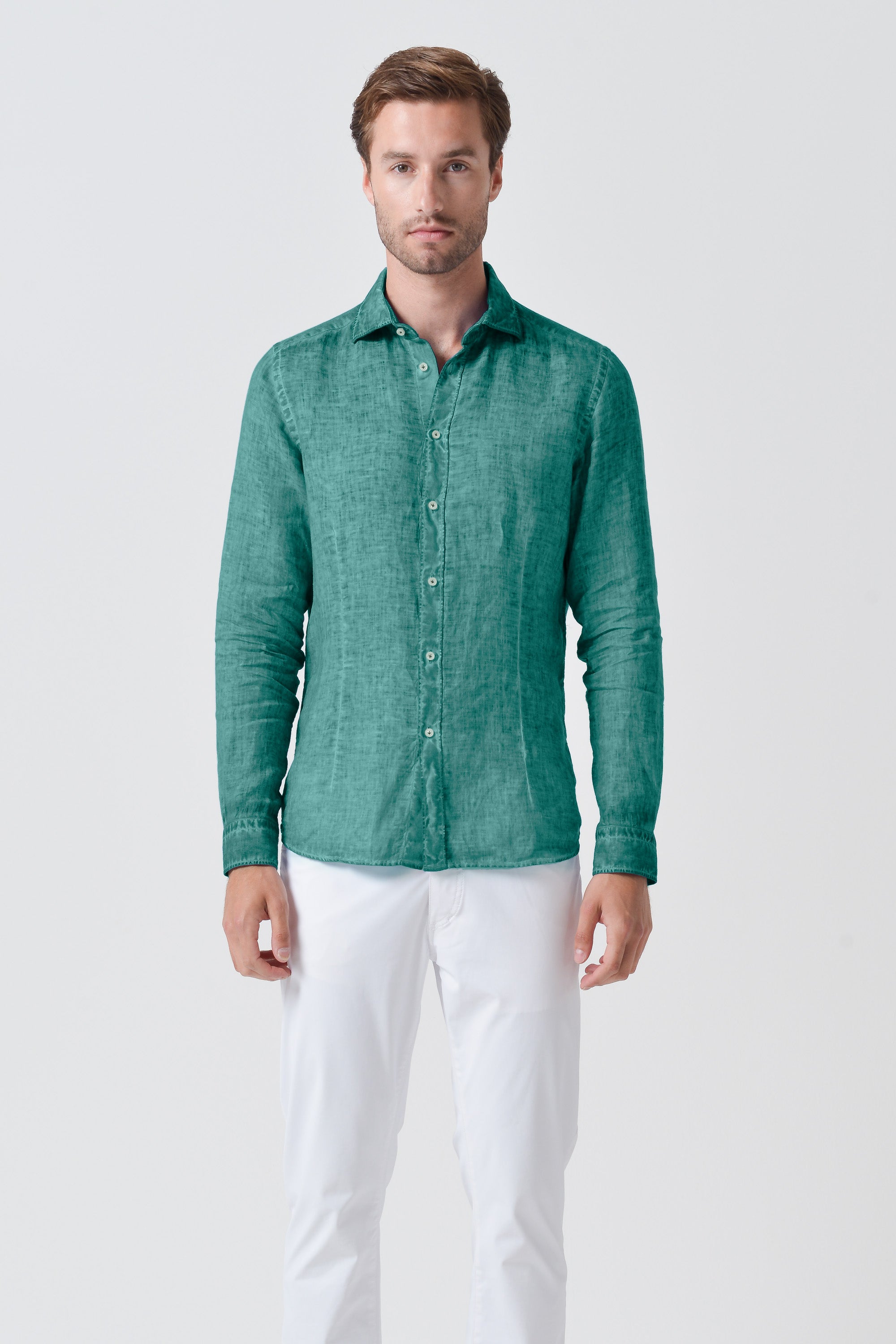 Camicia Bianca Camicia Di Lino Verde Acqua Camicia Lino Uomo 100