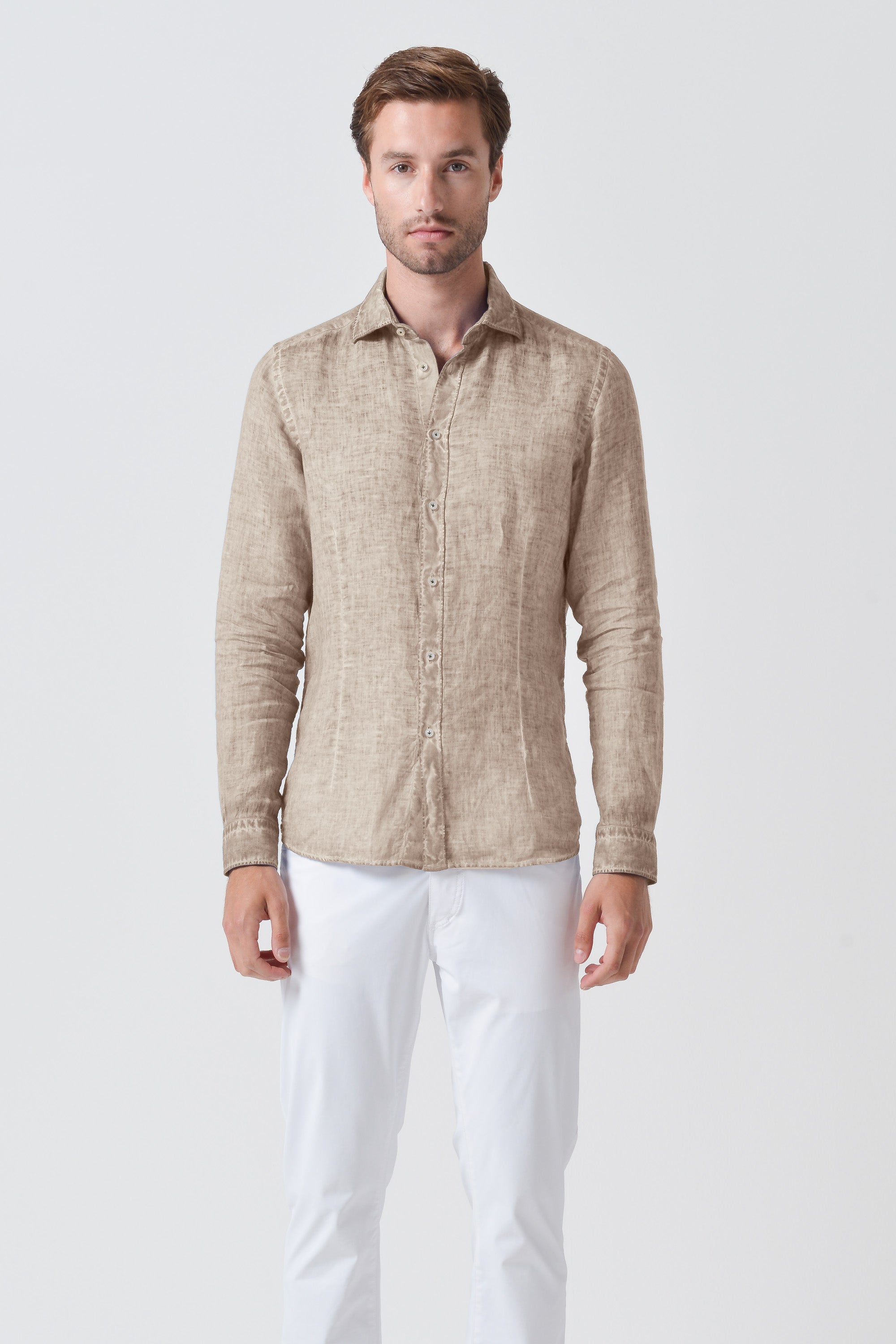 Slim Fit Spread Collar Linen Shirt - Harbor