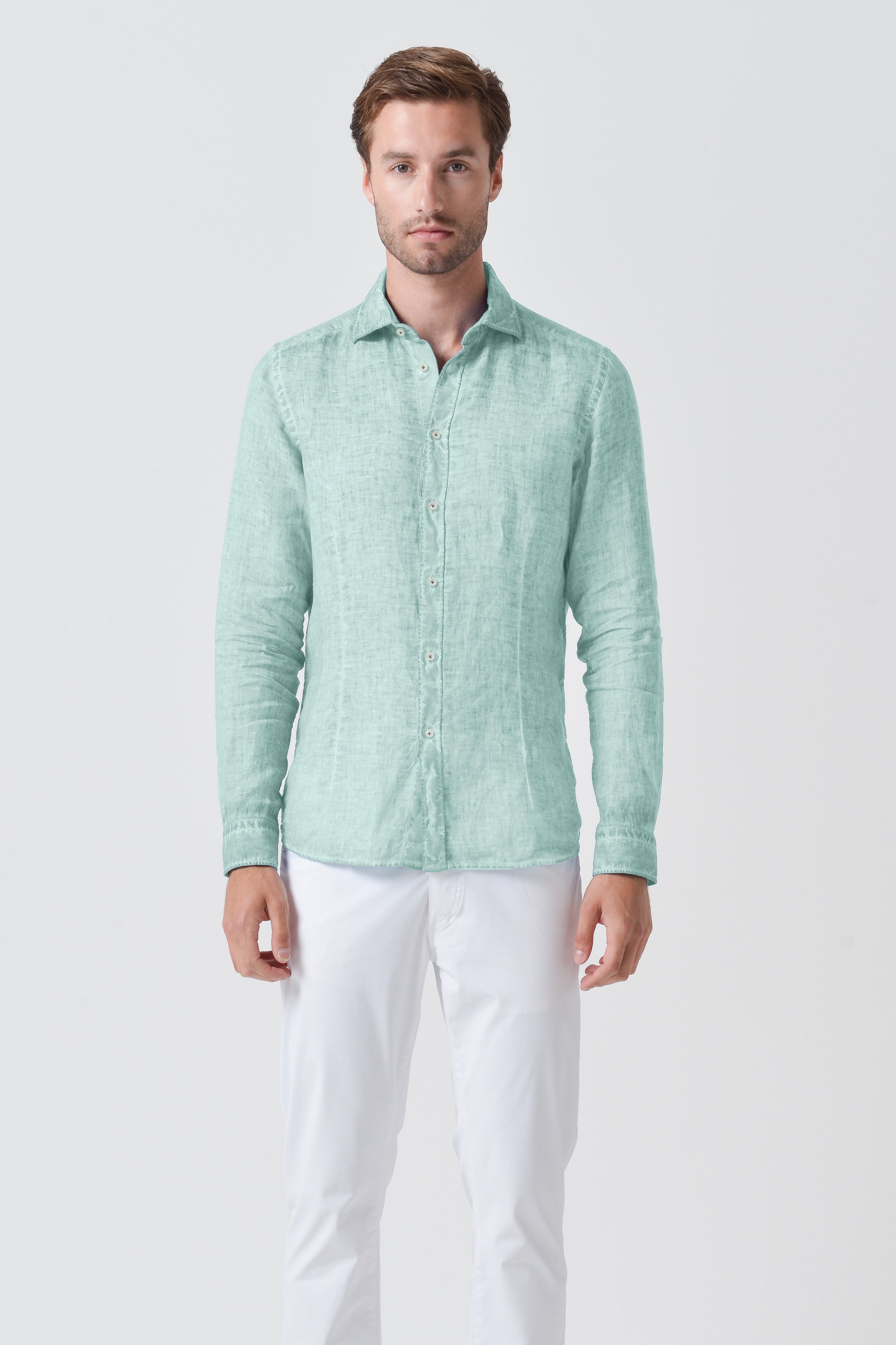 Slim Fit Spread Collar Linen Shirts