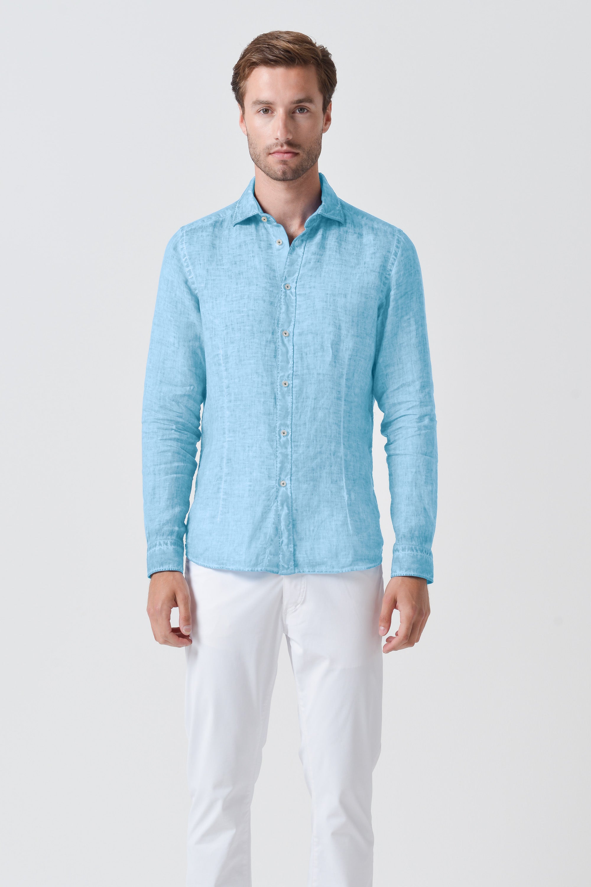 Slim Fit Spread Collar Linen Shirt - Viking