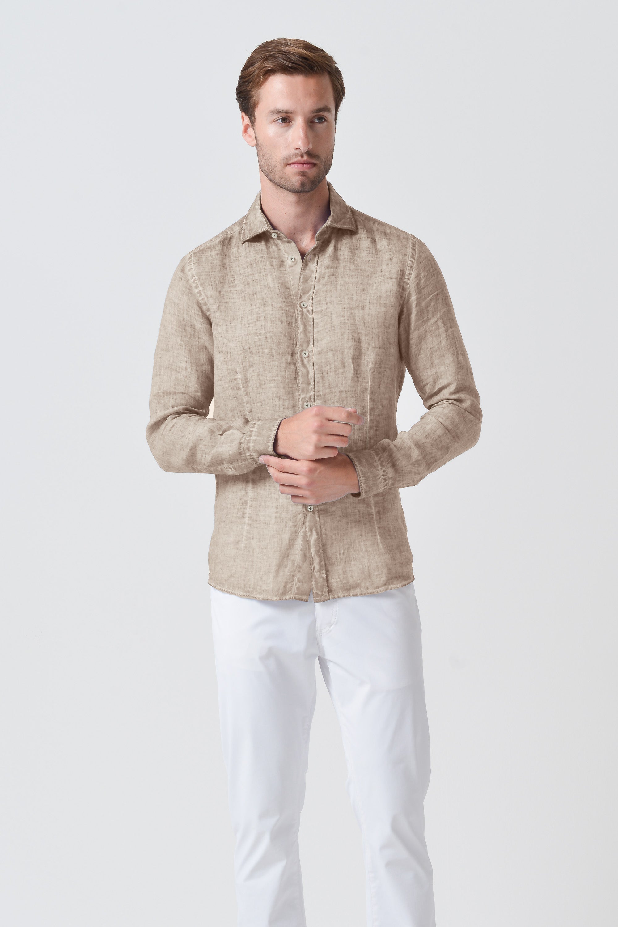 Slim Fit Spread Collar Linen Shirt - Harbor