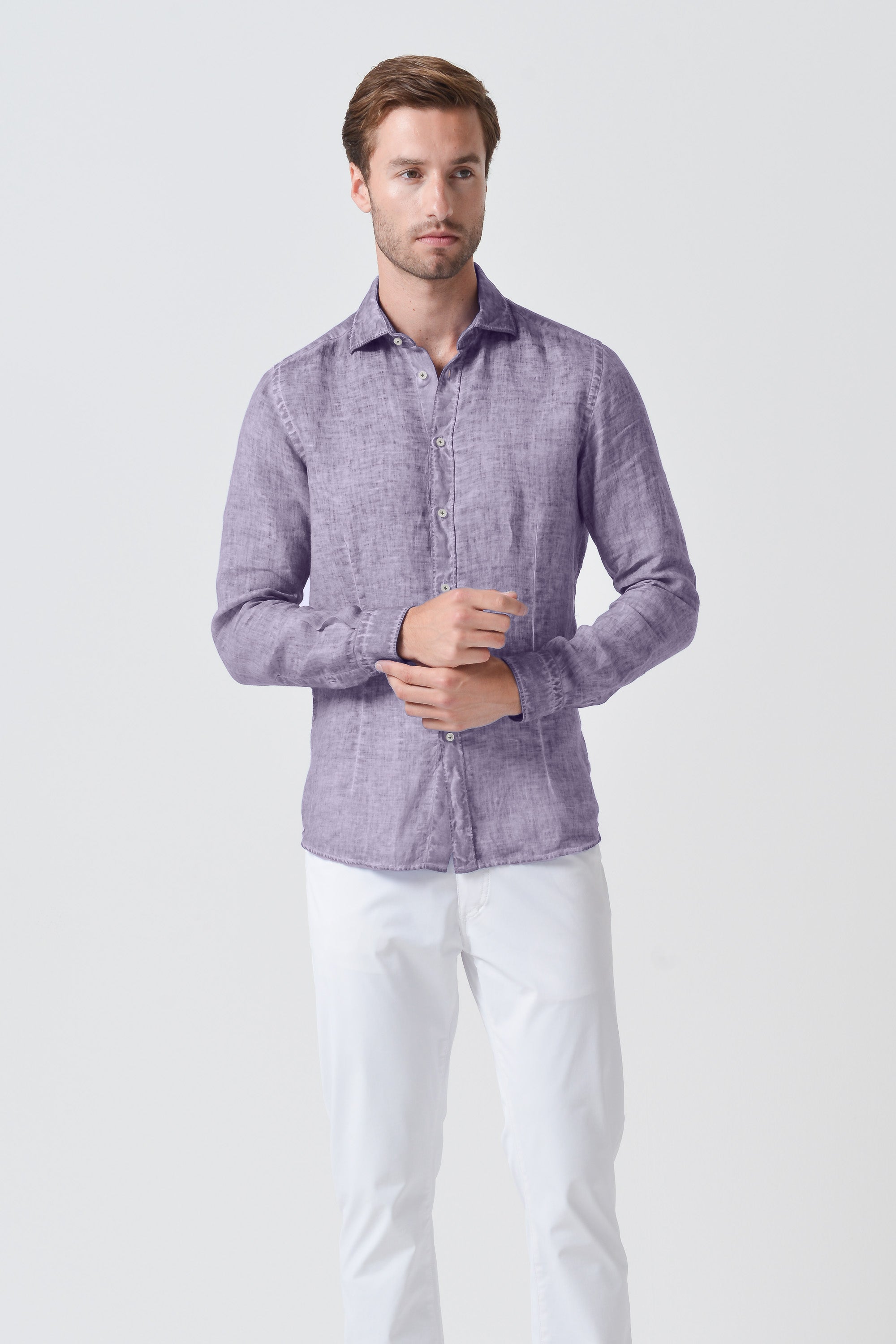 Slim Fit Linen Shirt - Mauve