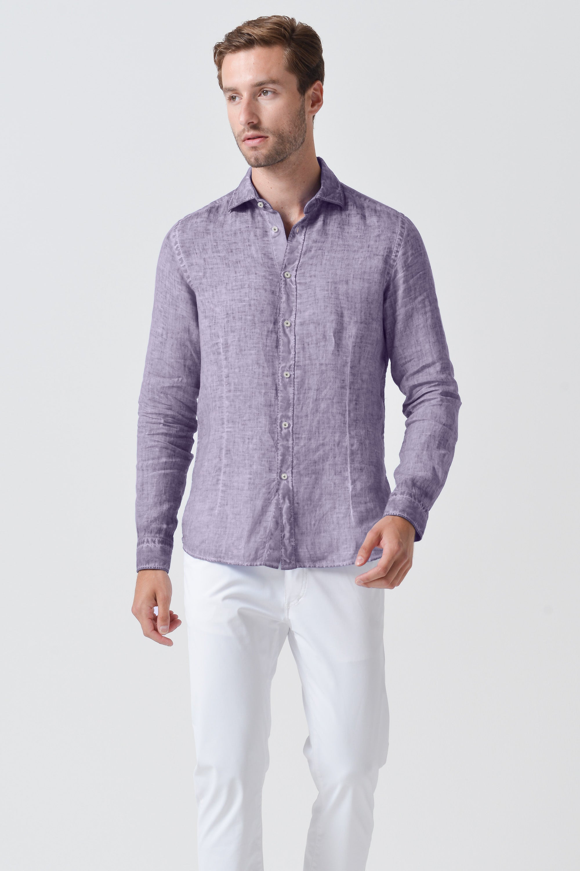Slim Fit Linen Shirt - Mauve