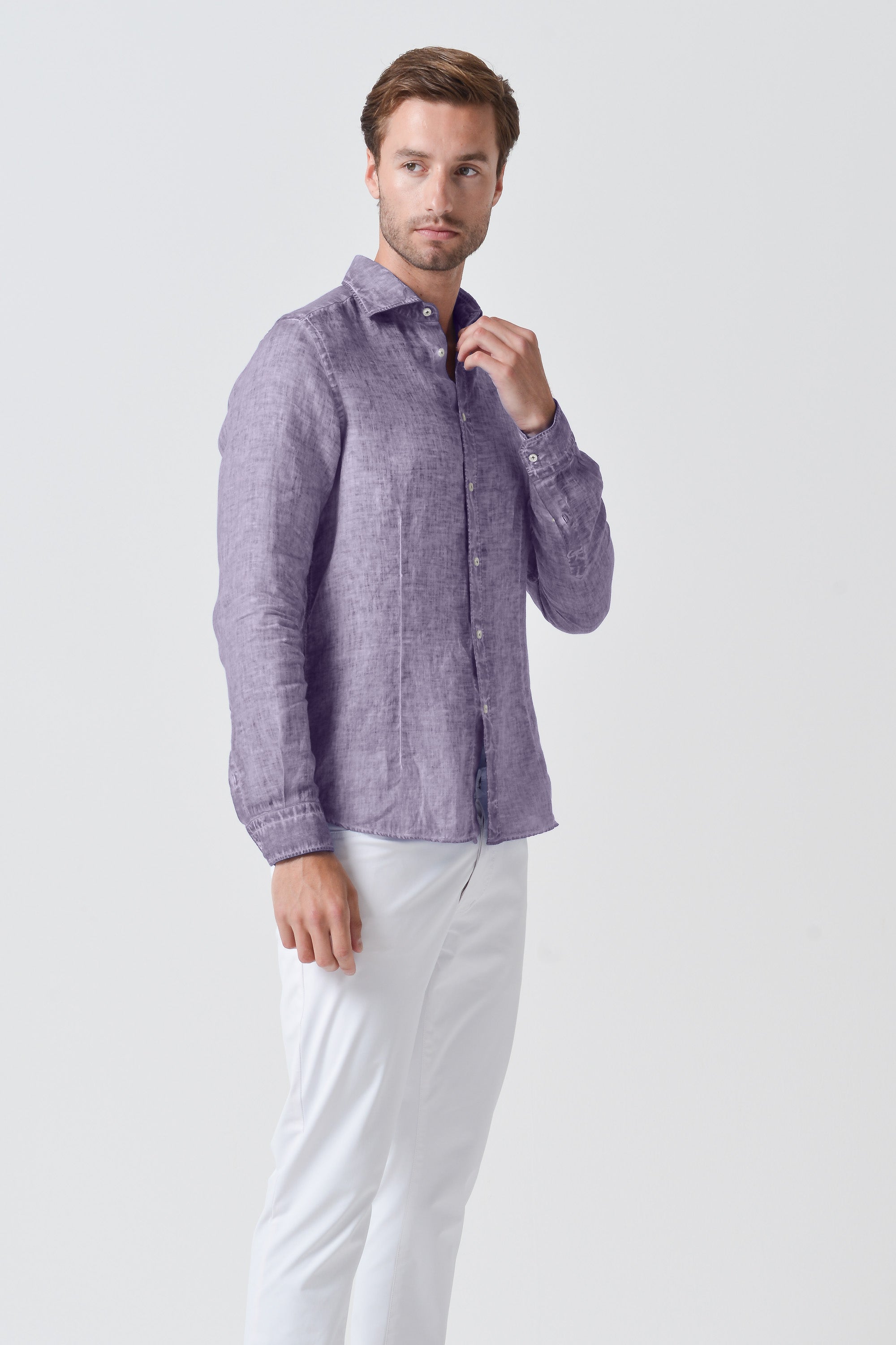 Slim Fit Linen Shirt - Mauve