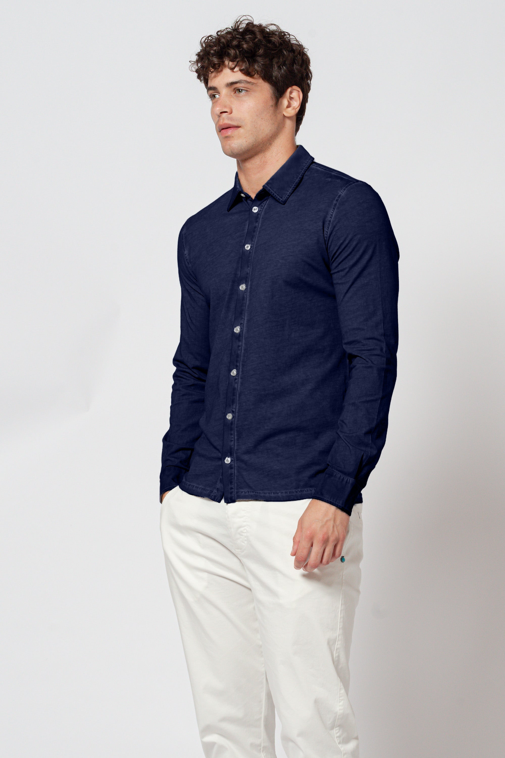 Cotton Jersey Shirt - Navy
