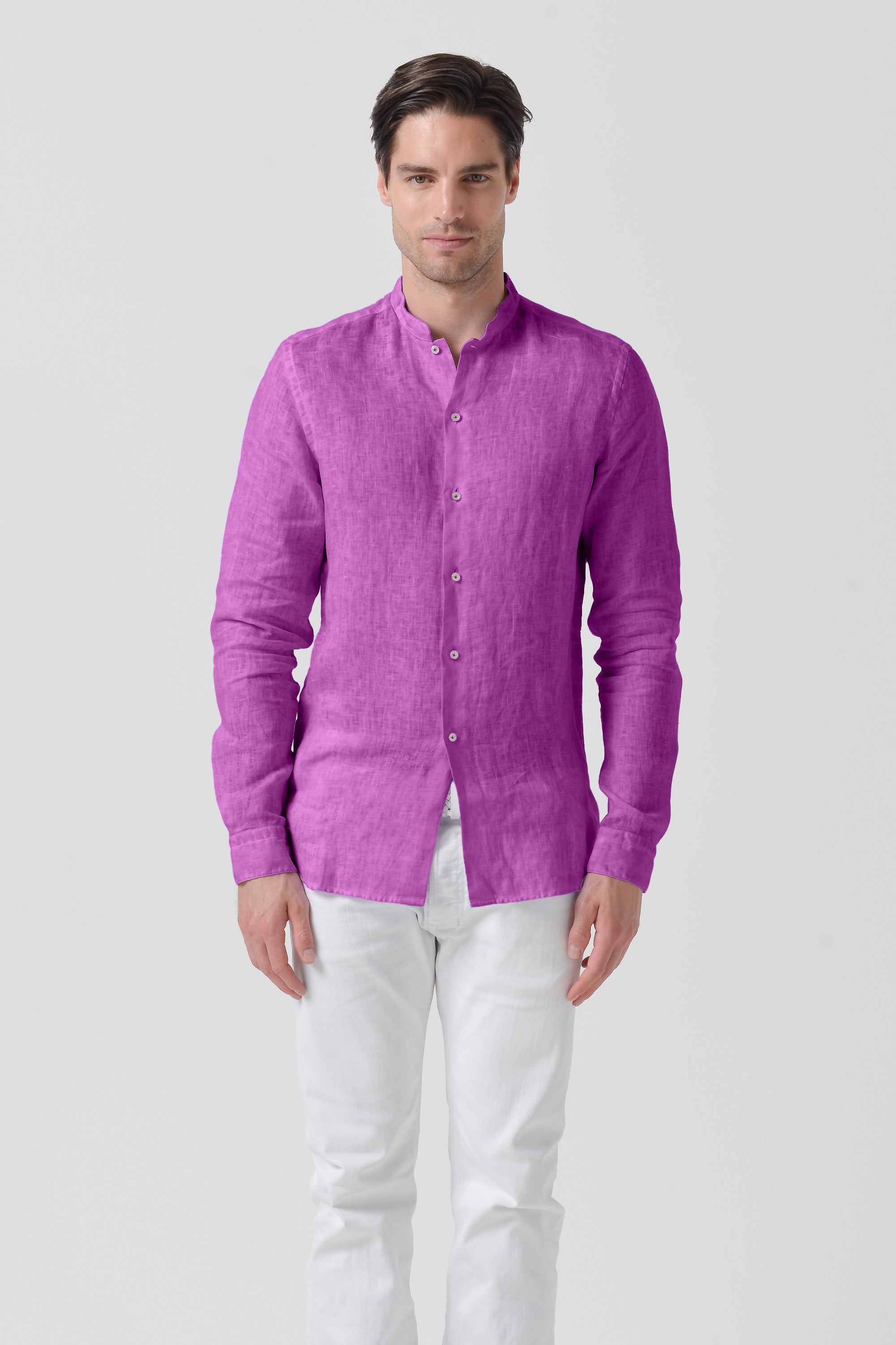 Camicia Lino Collo Coreana - Bouganvillea