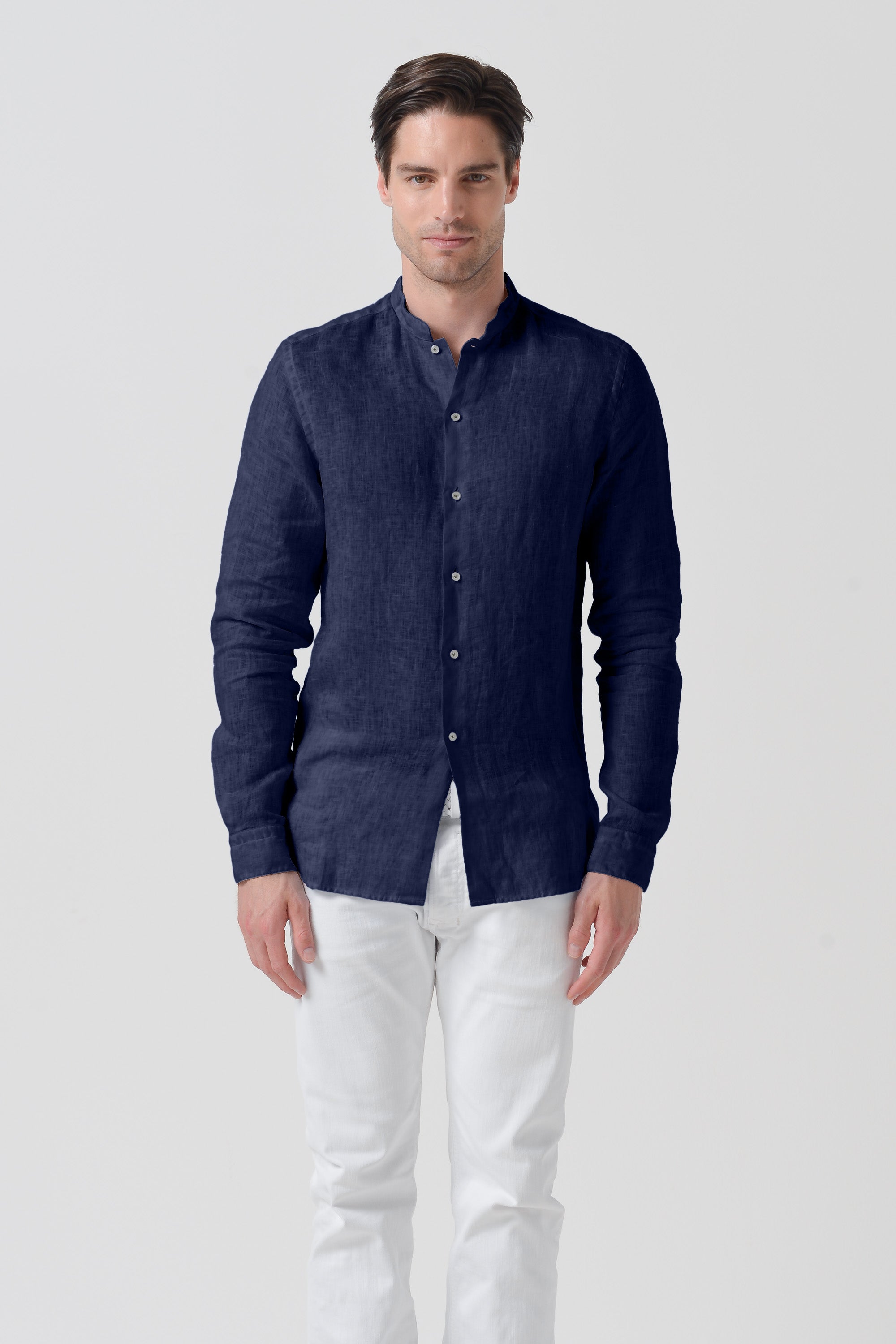 Camicia Lino Collo Coreana - Navy