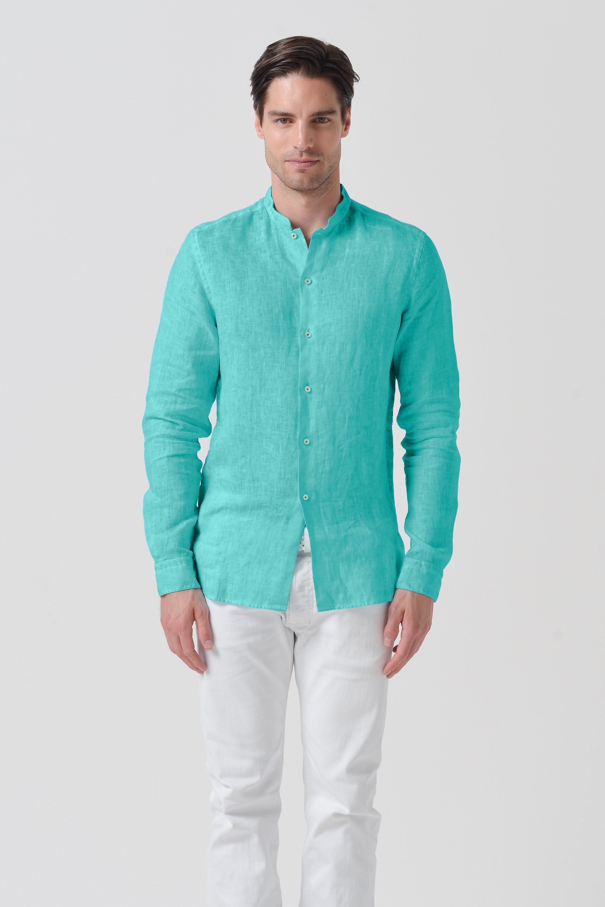 Banded Collar Linen Shirt - Paraggi
