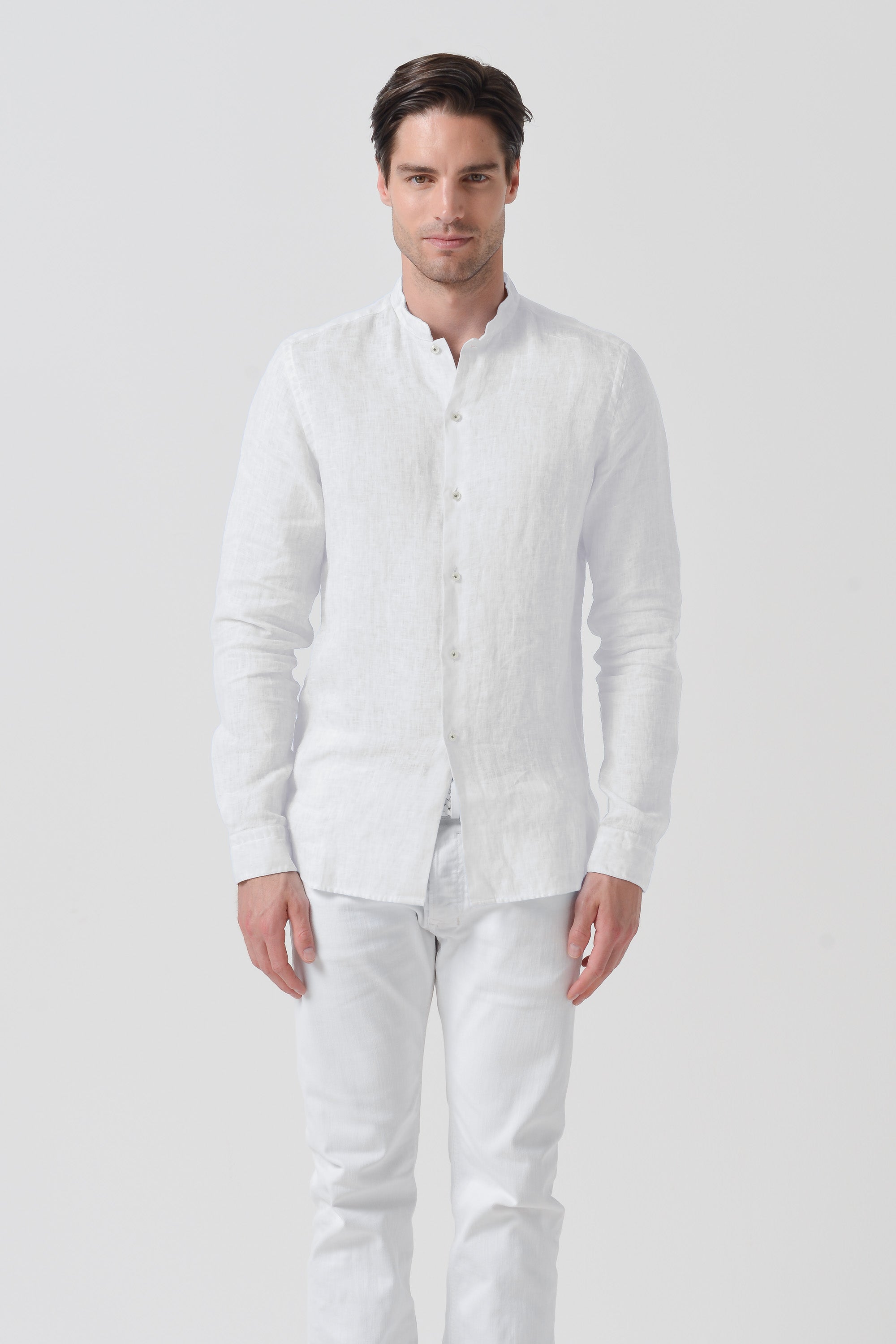 Camicia Lino Collo Coreana - Bianco