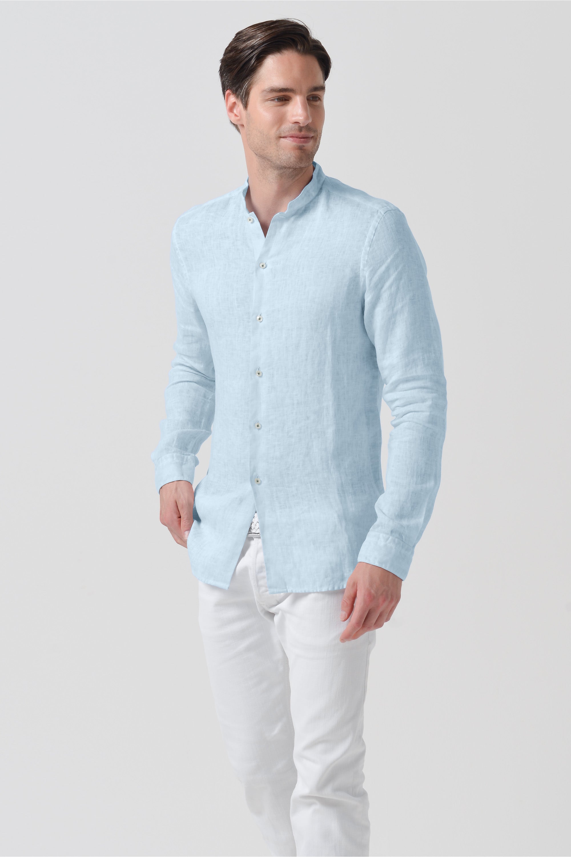 Camicia Lino Collo Coreana - Anice