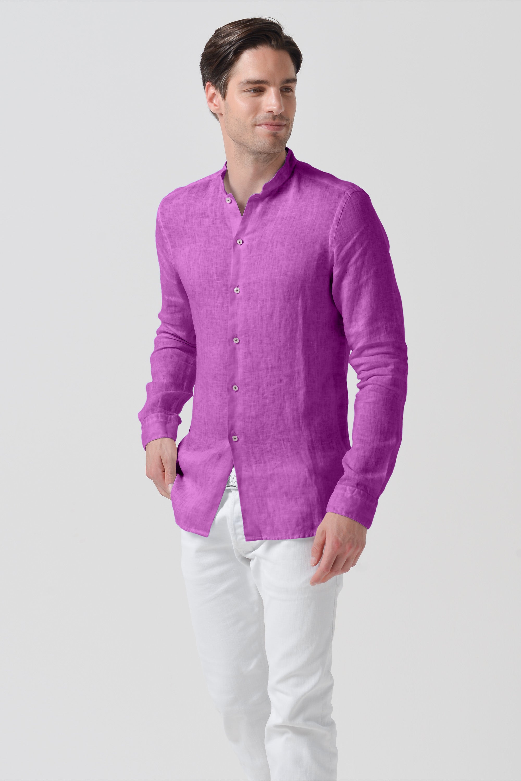 Camicia Lino Collo Coreana - Bouganvillea