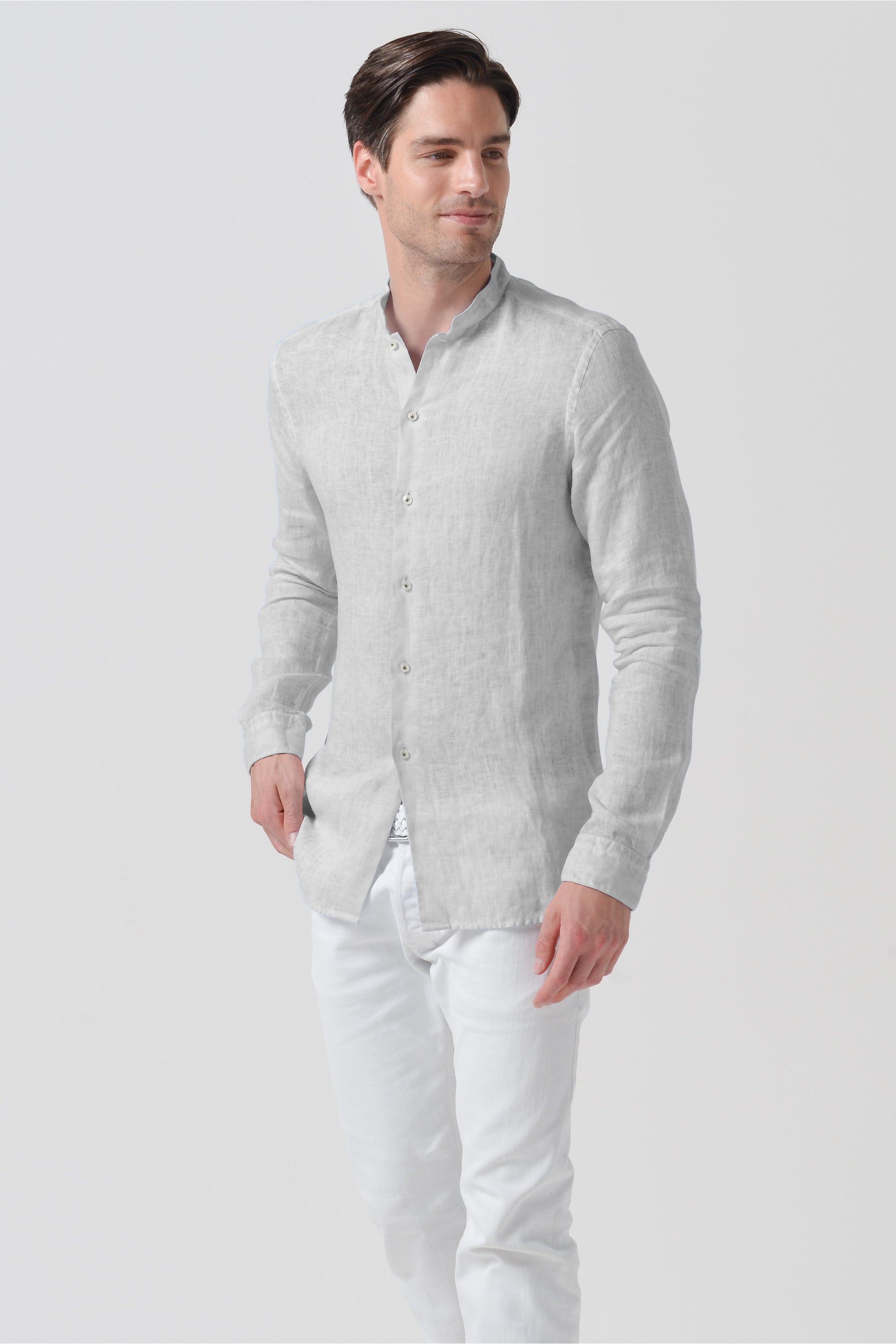 Camicia Lino Collo Coreana - Marmo
