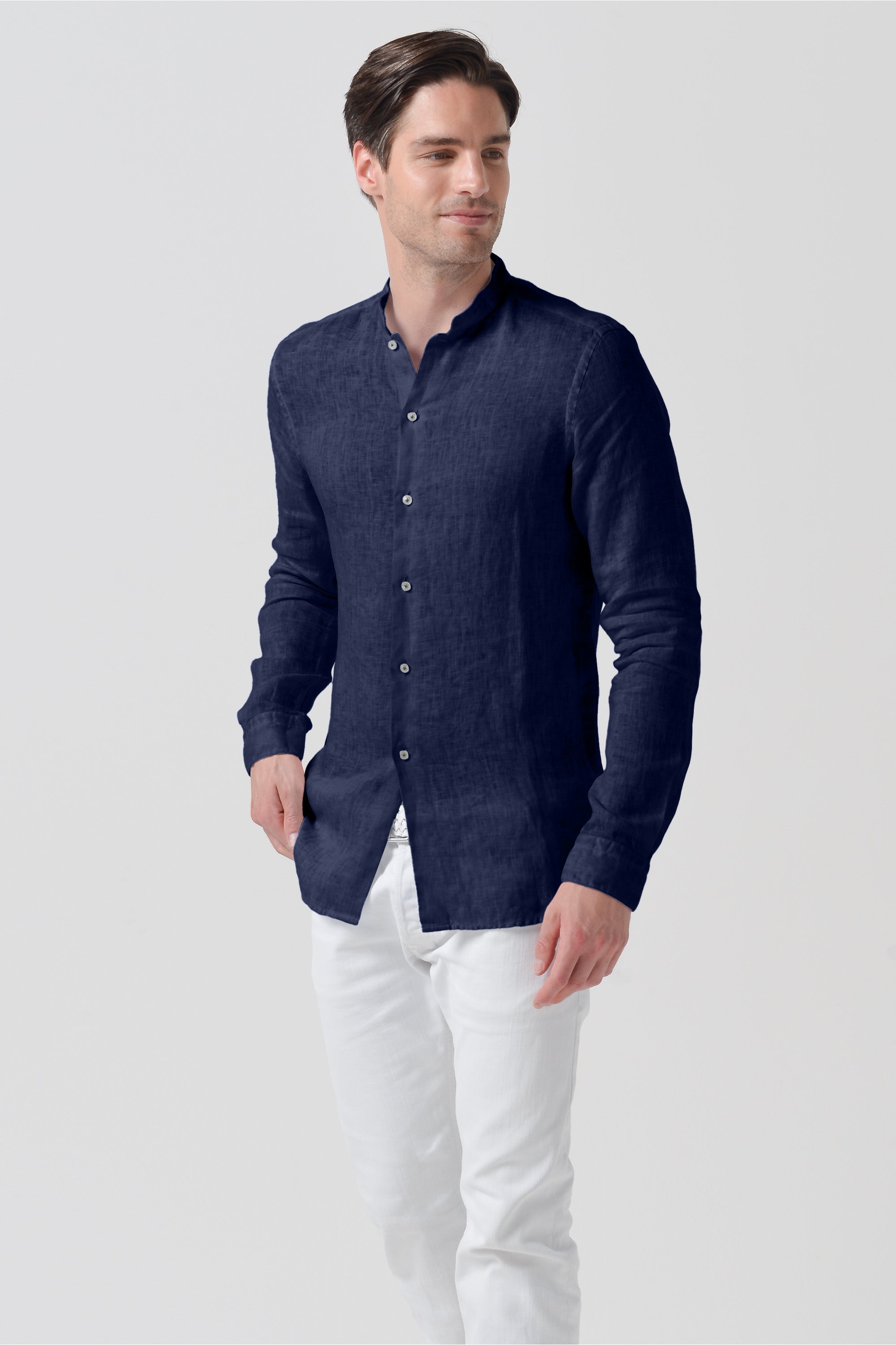 Camicia Lino Collo Coreana - Navy