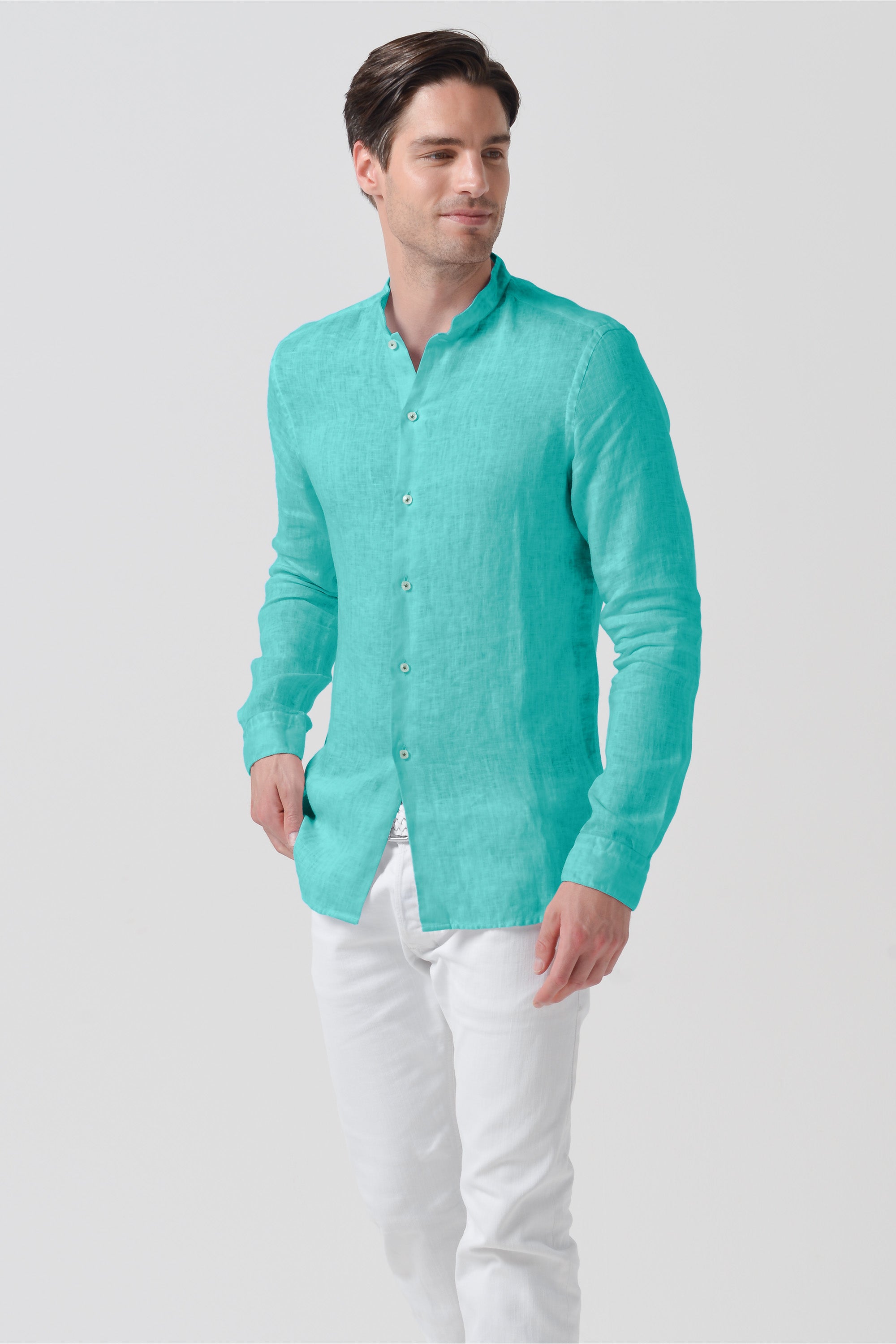 Banded Collar Linen Shirt - Paraggi