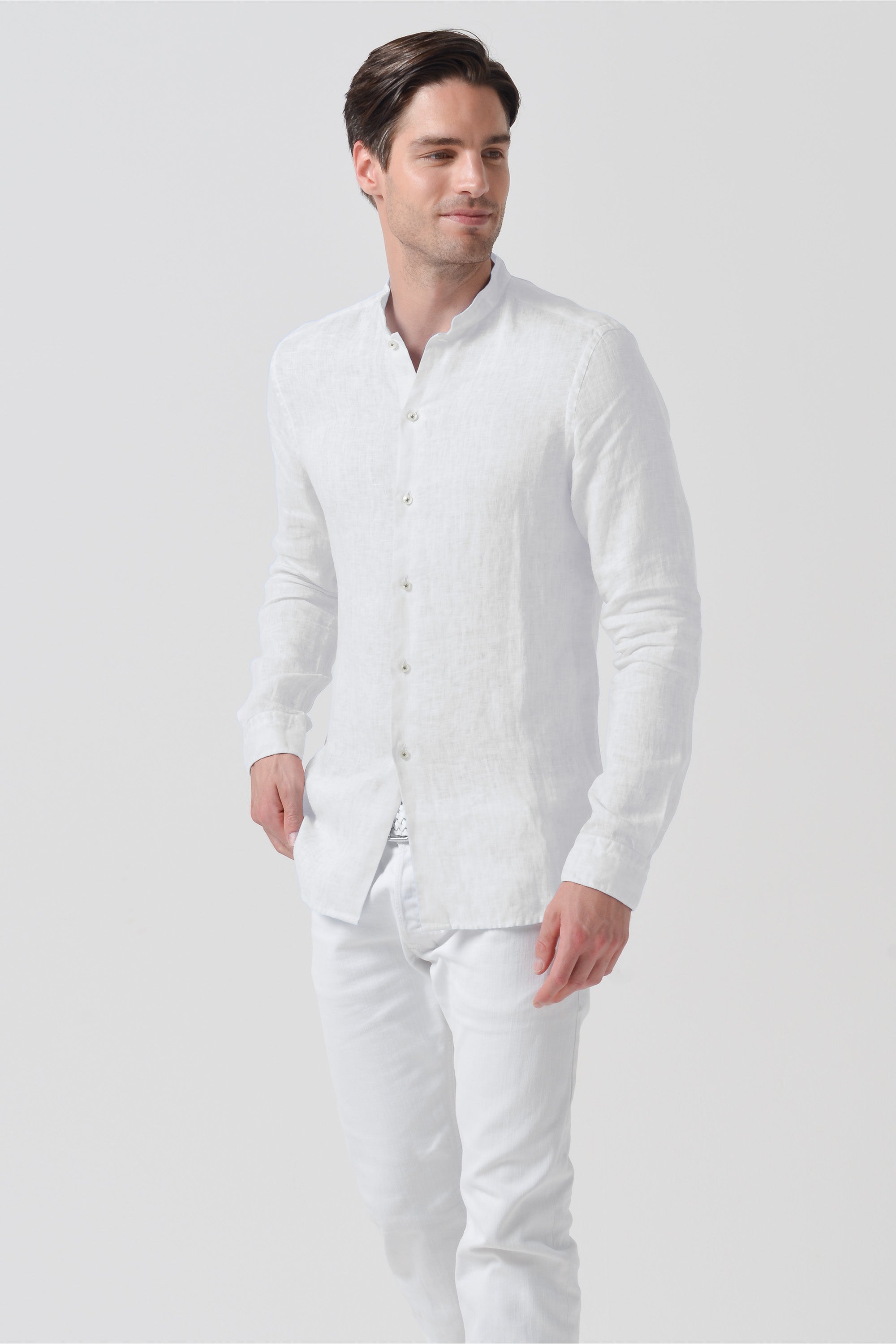 Camicia Lino Collo Coreana - Bianco