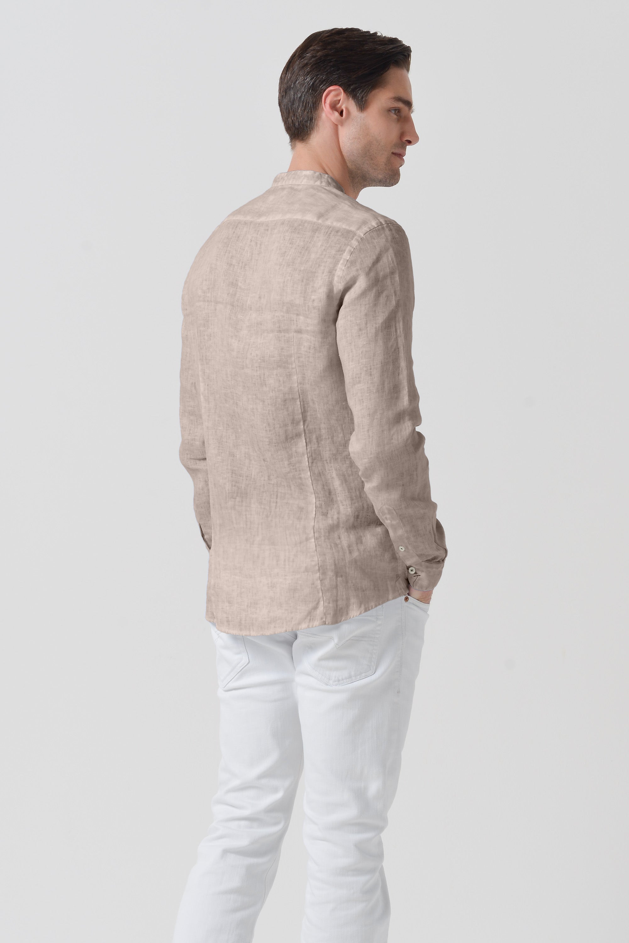 Banded Collar Linen Shirt - Corda