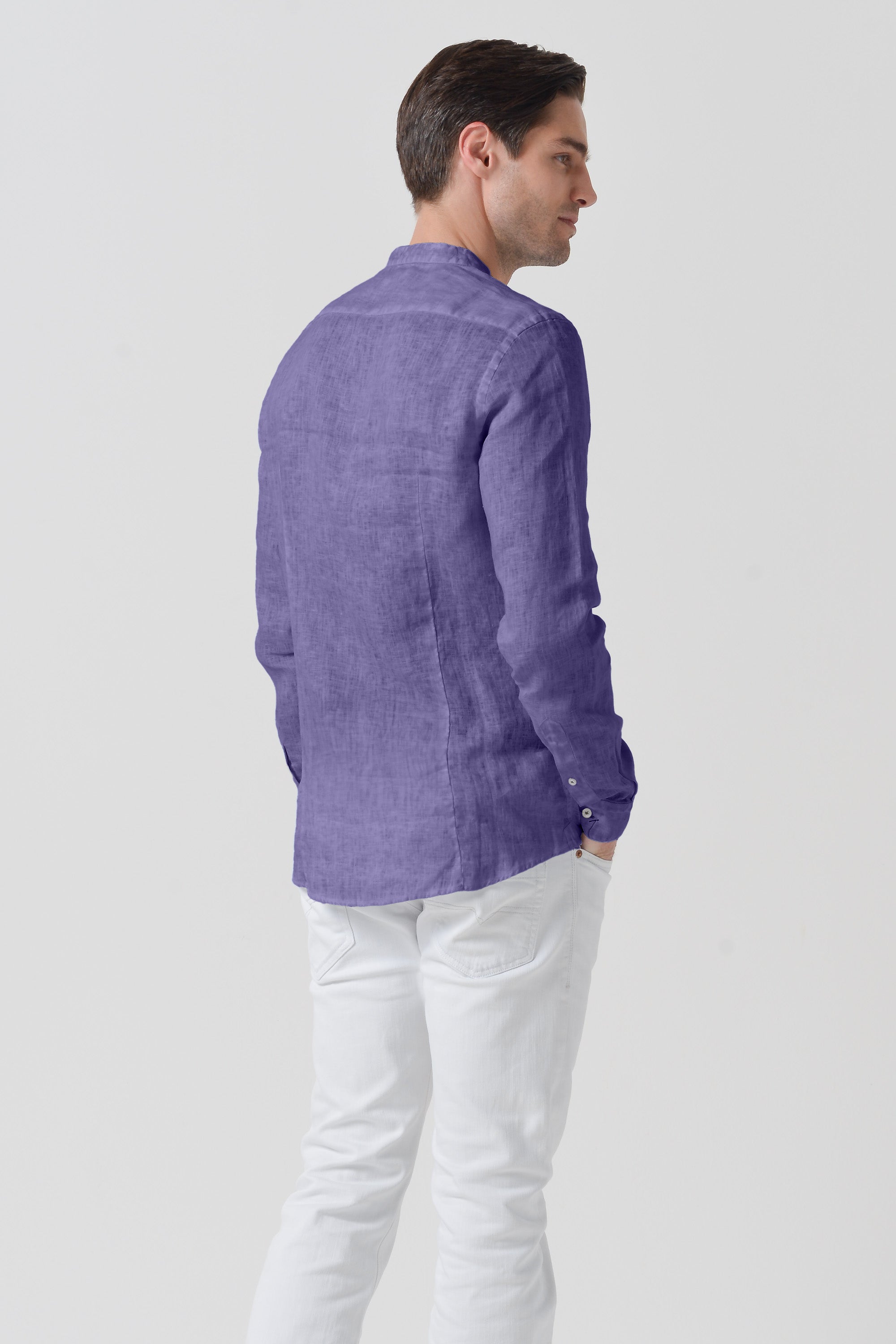 Camicia Lino Collo Coreana - Mirtillo