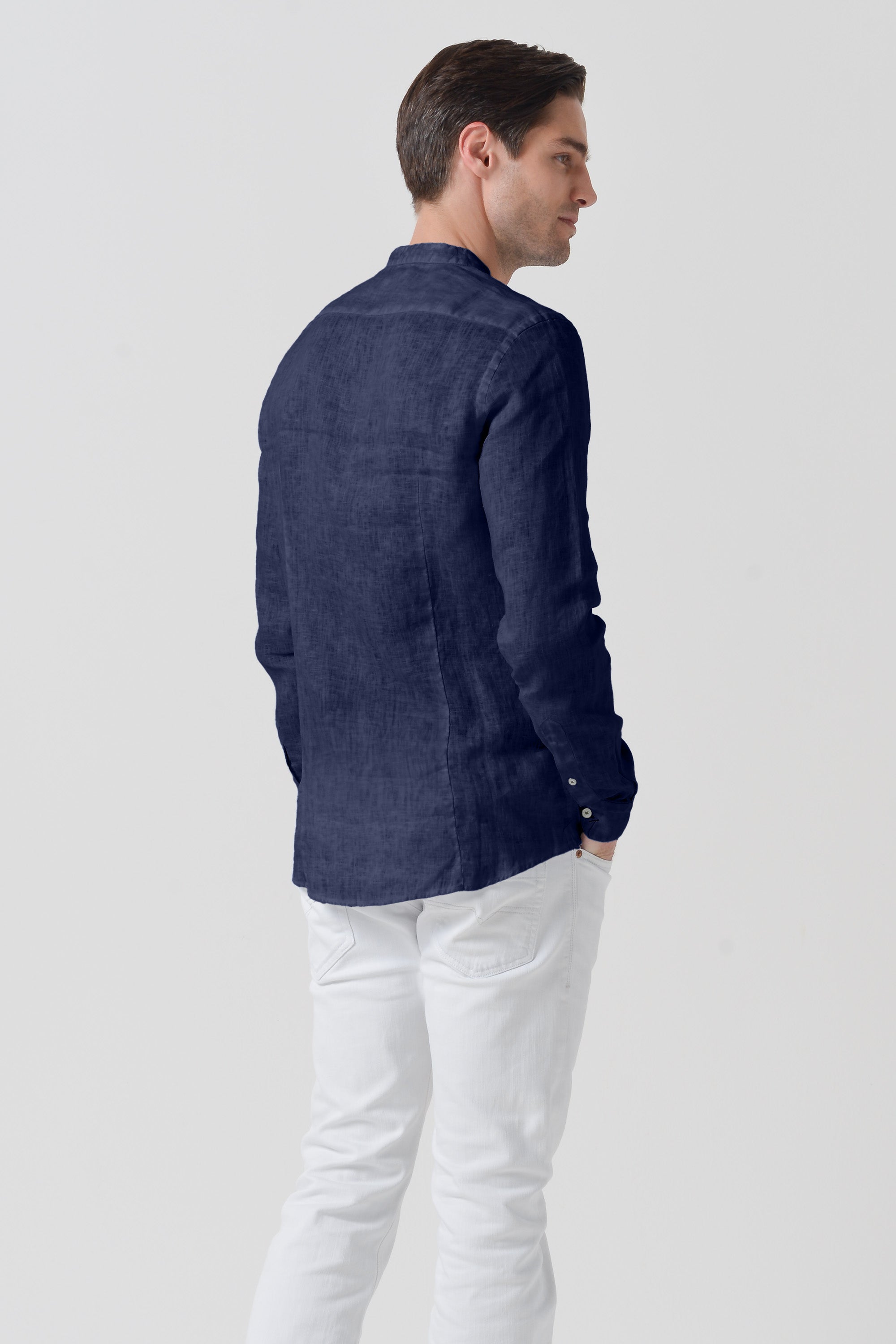 Camicia Lino Collo Coreana - Navy