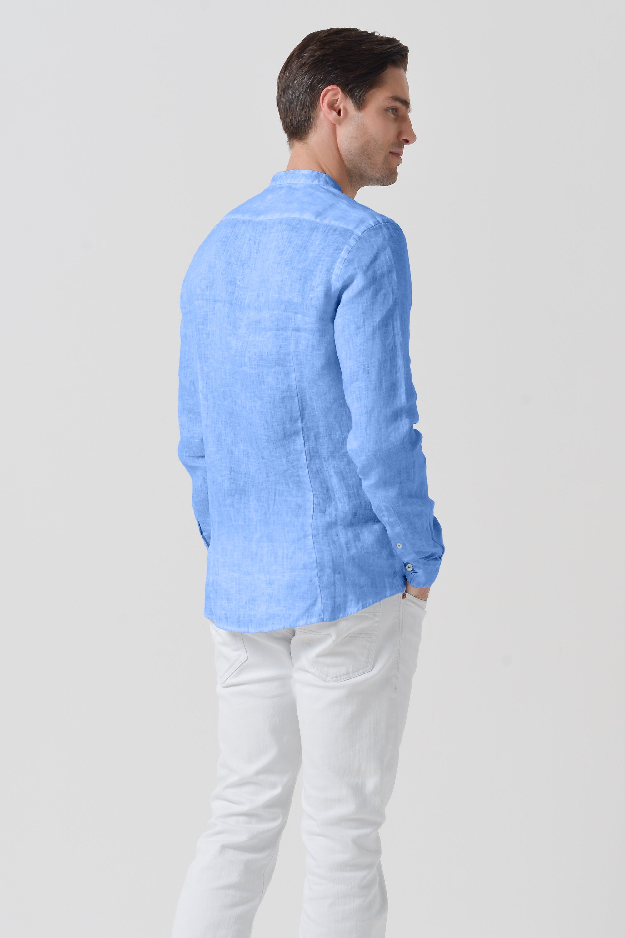 Banded Collar Linen Shirt - Santorini