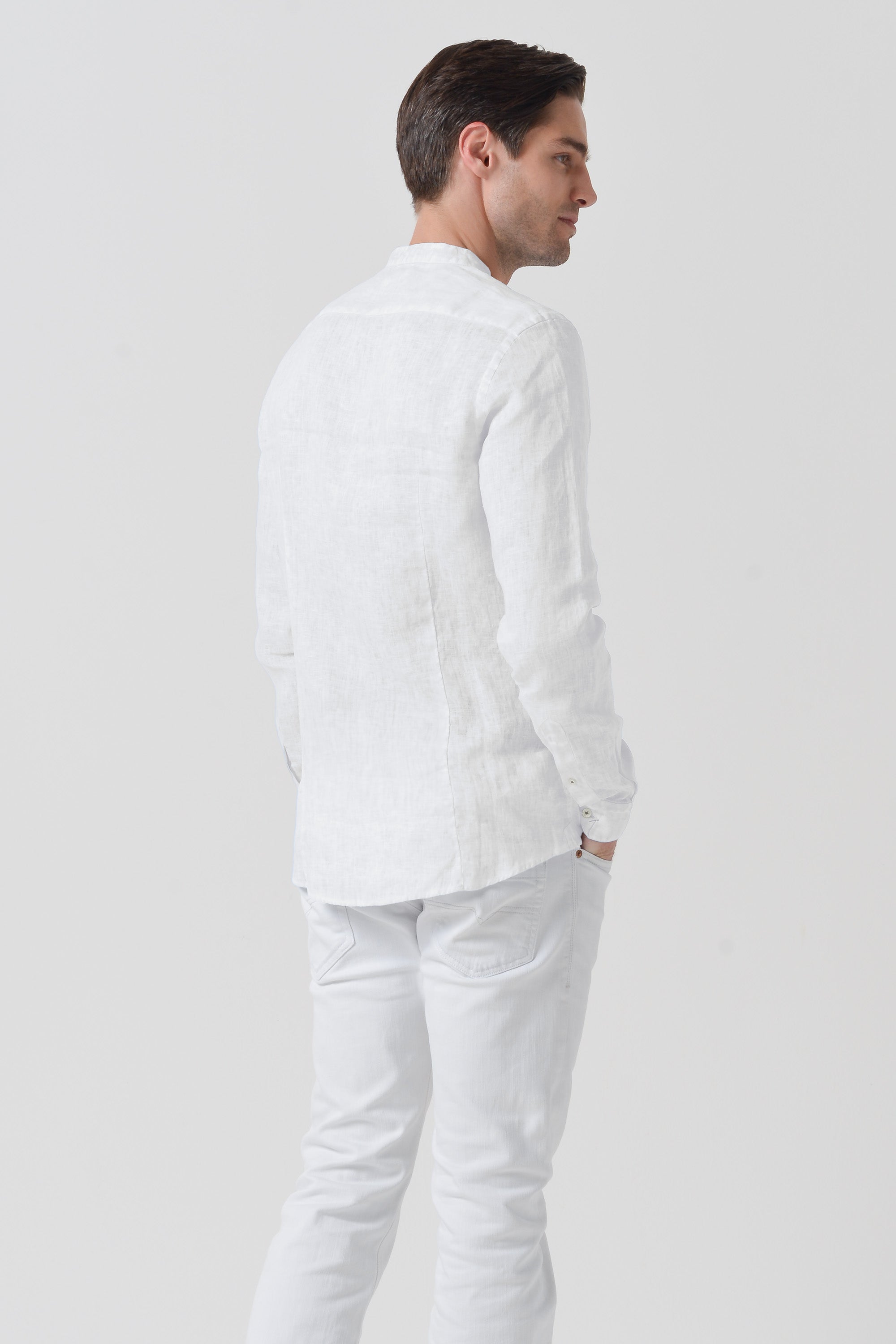 Camicia Lino Collo Coreana - Bianco