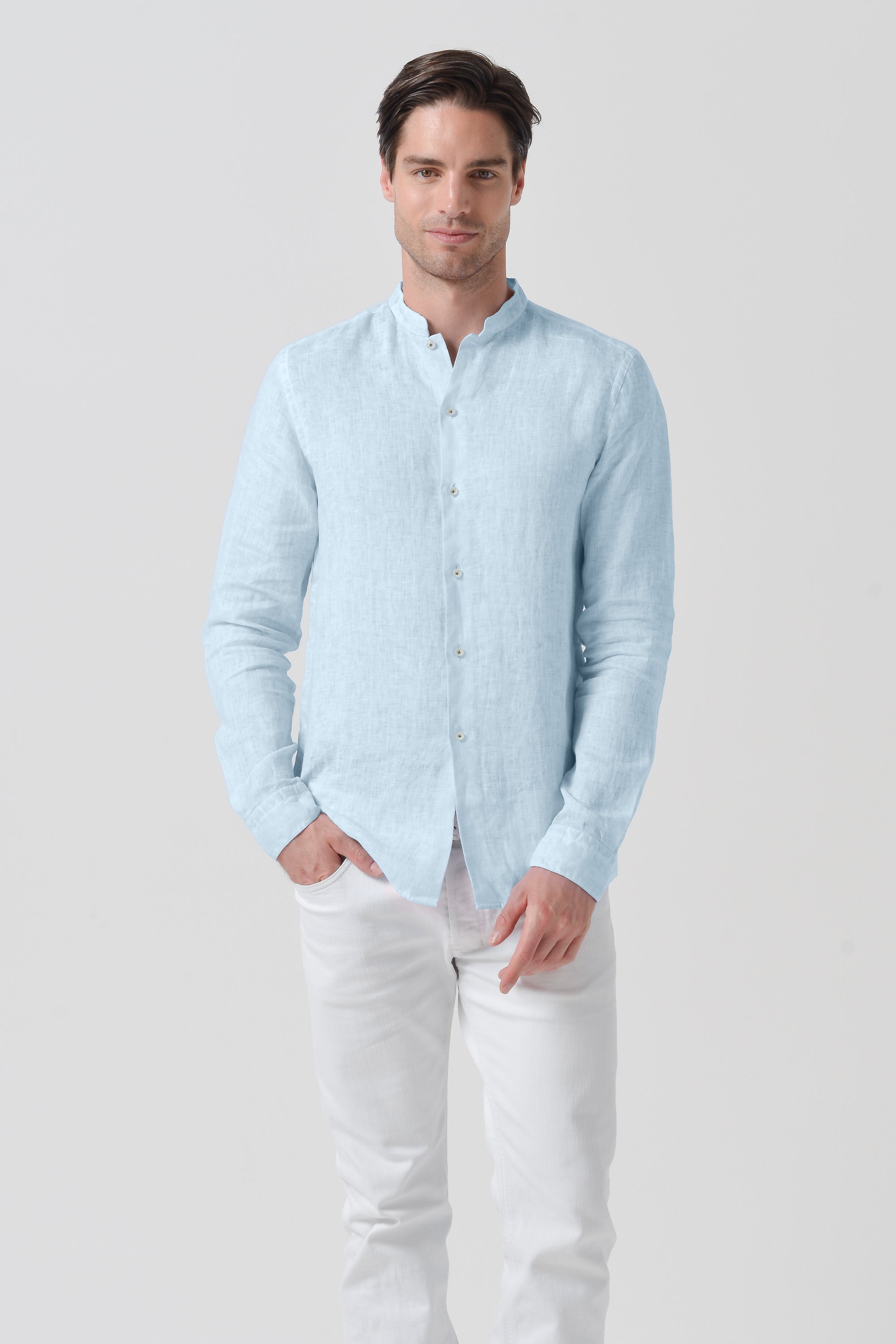 Camicia Lino Collo Coreana - Anice