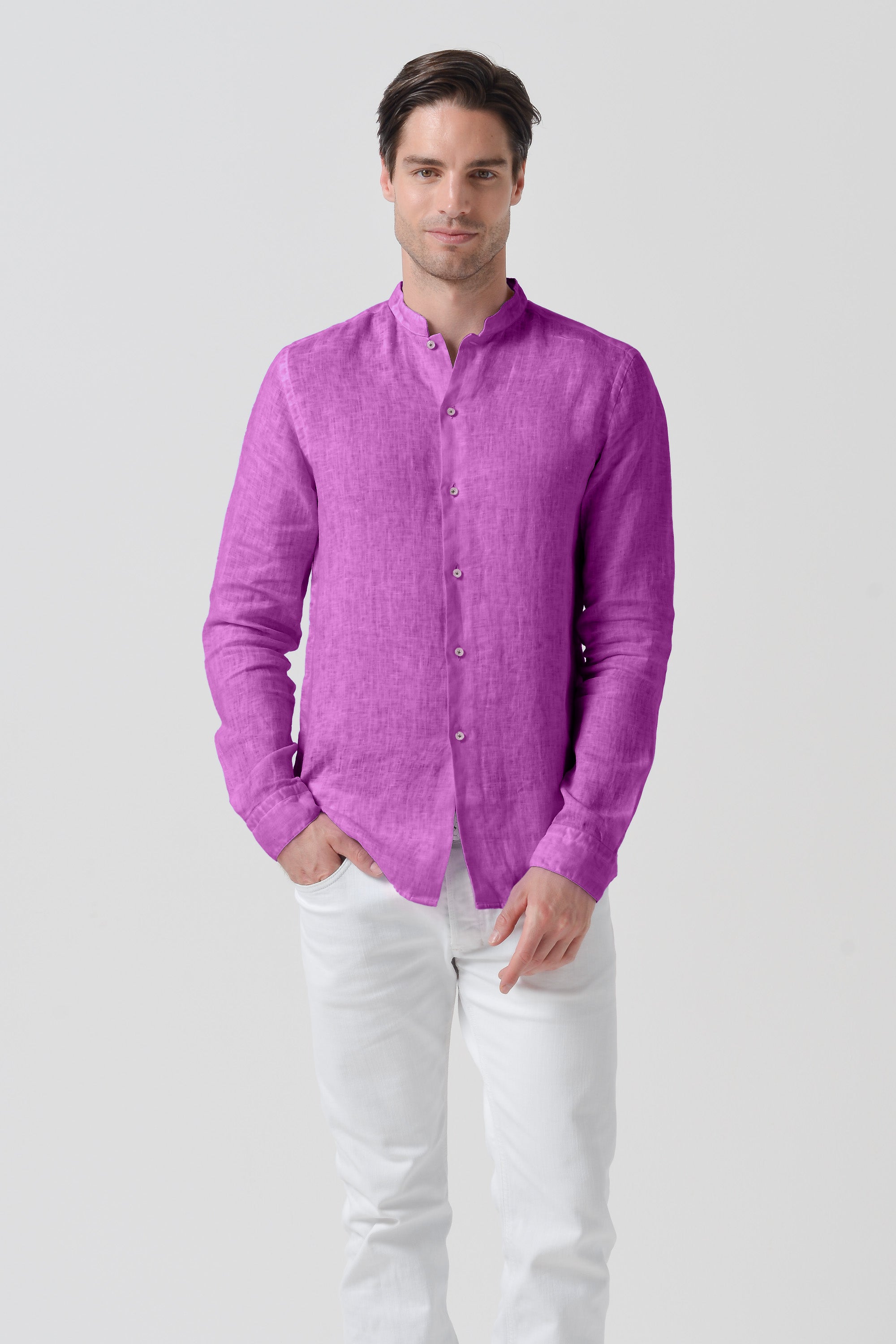 Camicia Lino Collo Coreana - Bouganvillea