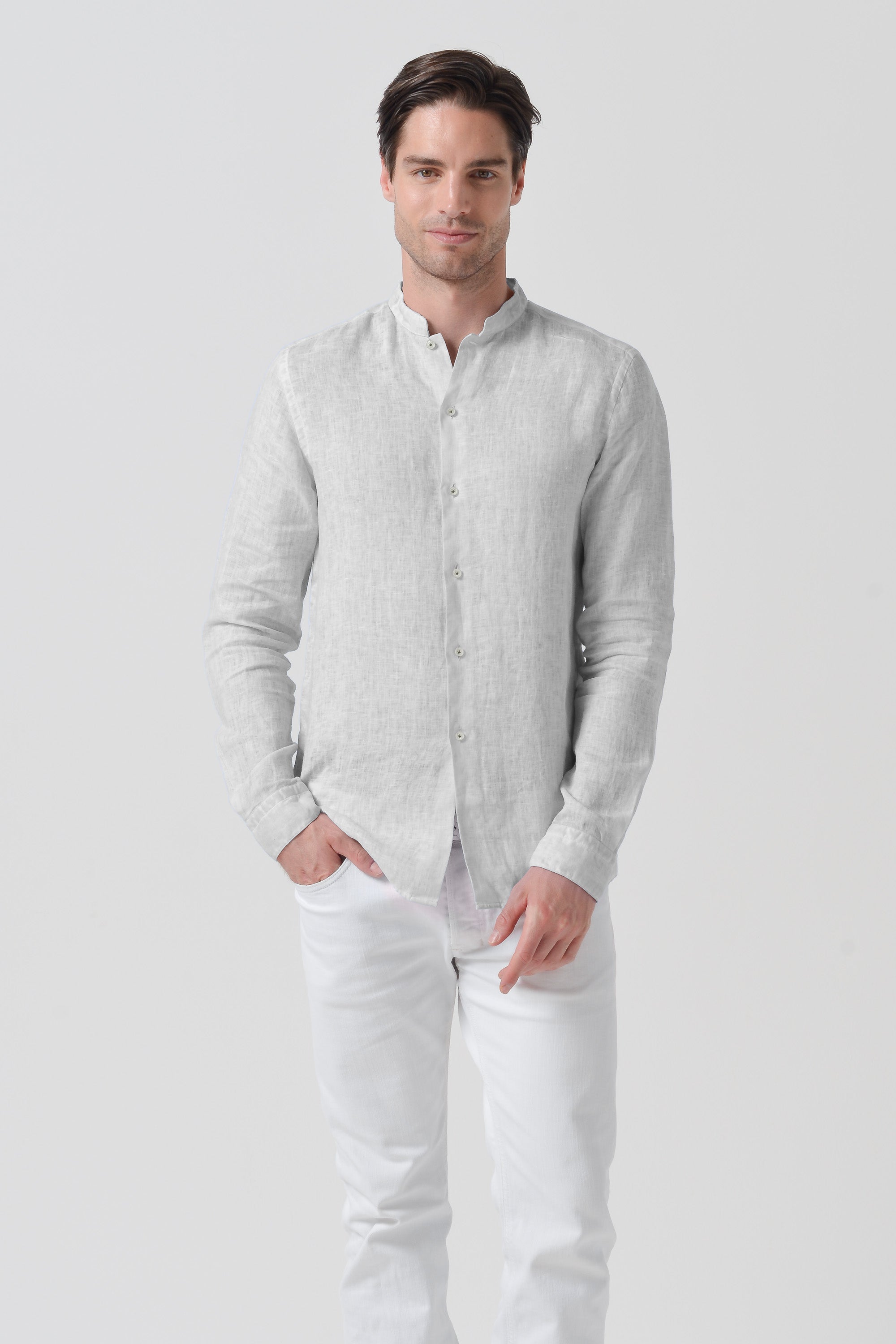 Camicia Lino Collo Coreana - Marmo