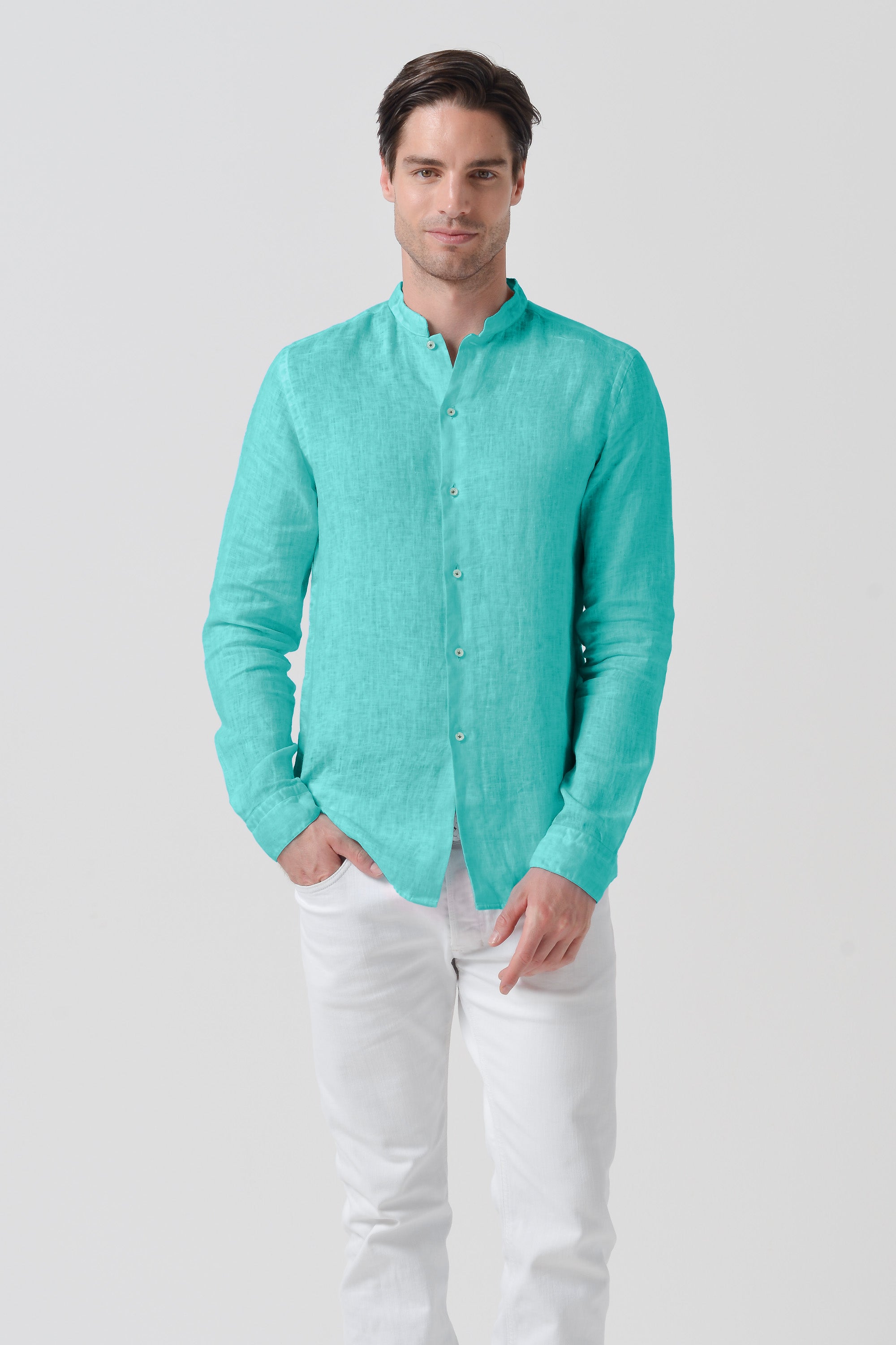 Banded Collar Linen Shirt - Paraggi