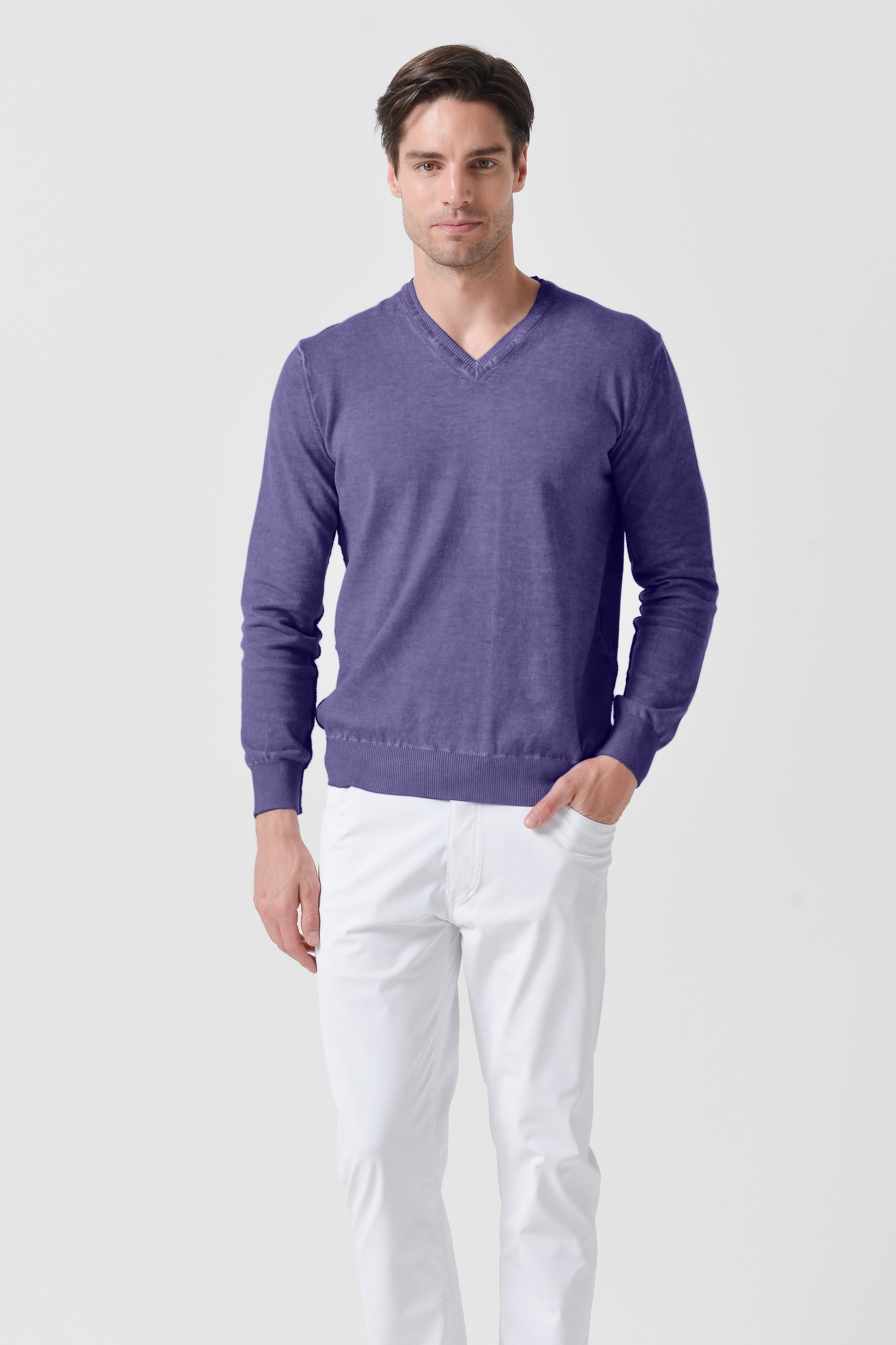 Maglia Scollo-V Cotone - Mirtillo