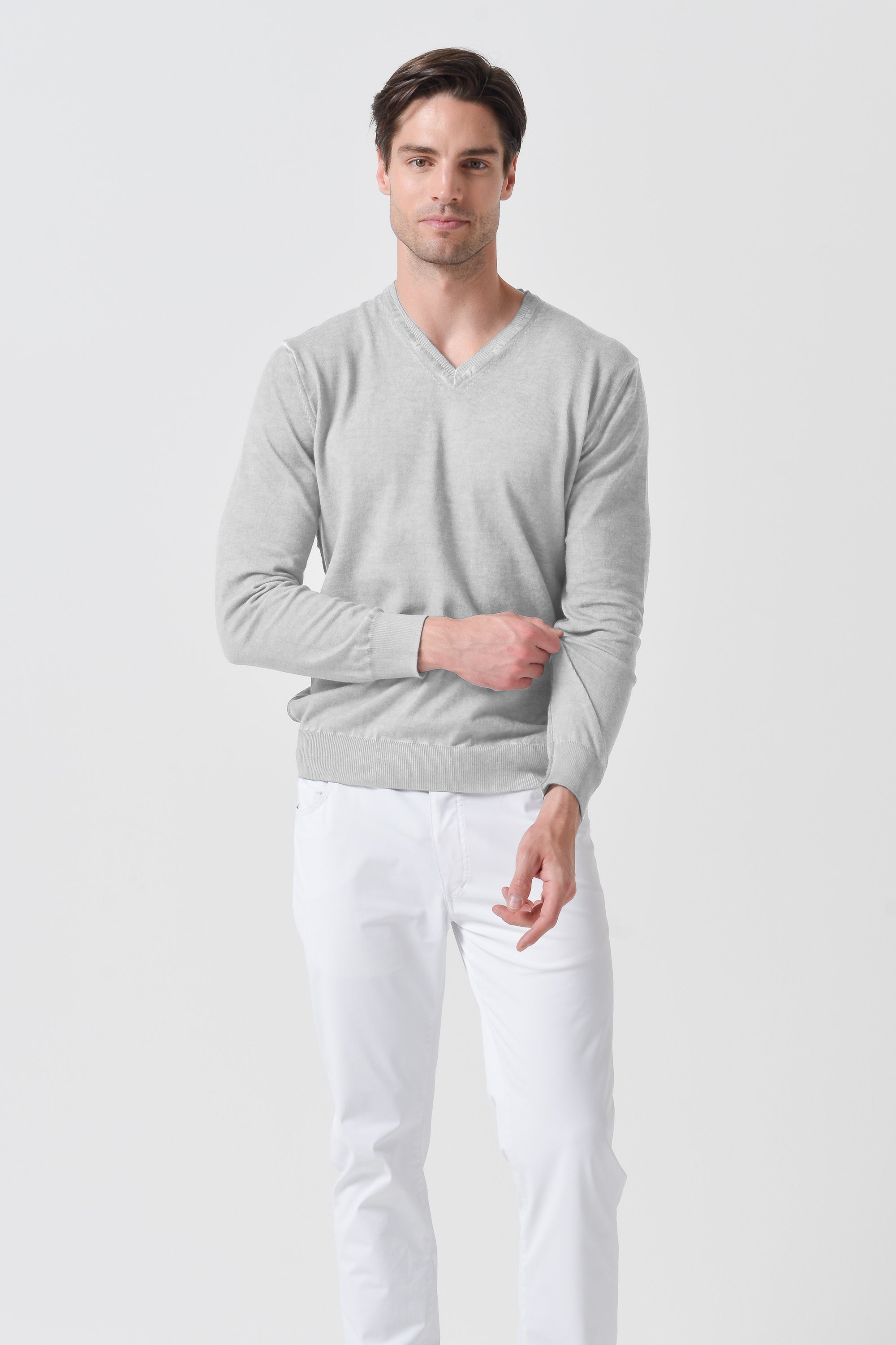 Maglia Scollo-V Cotone - Marmo