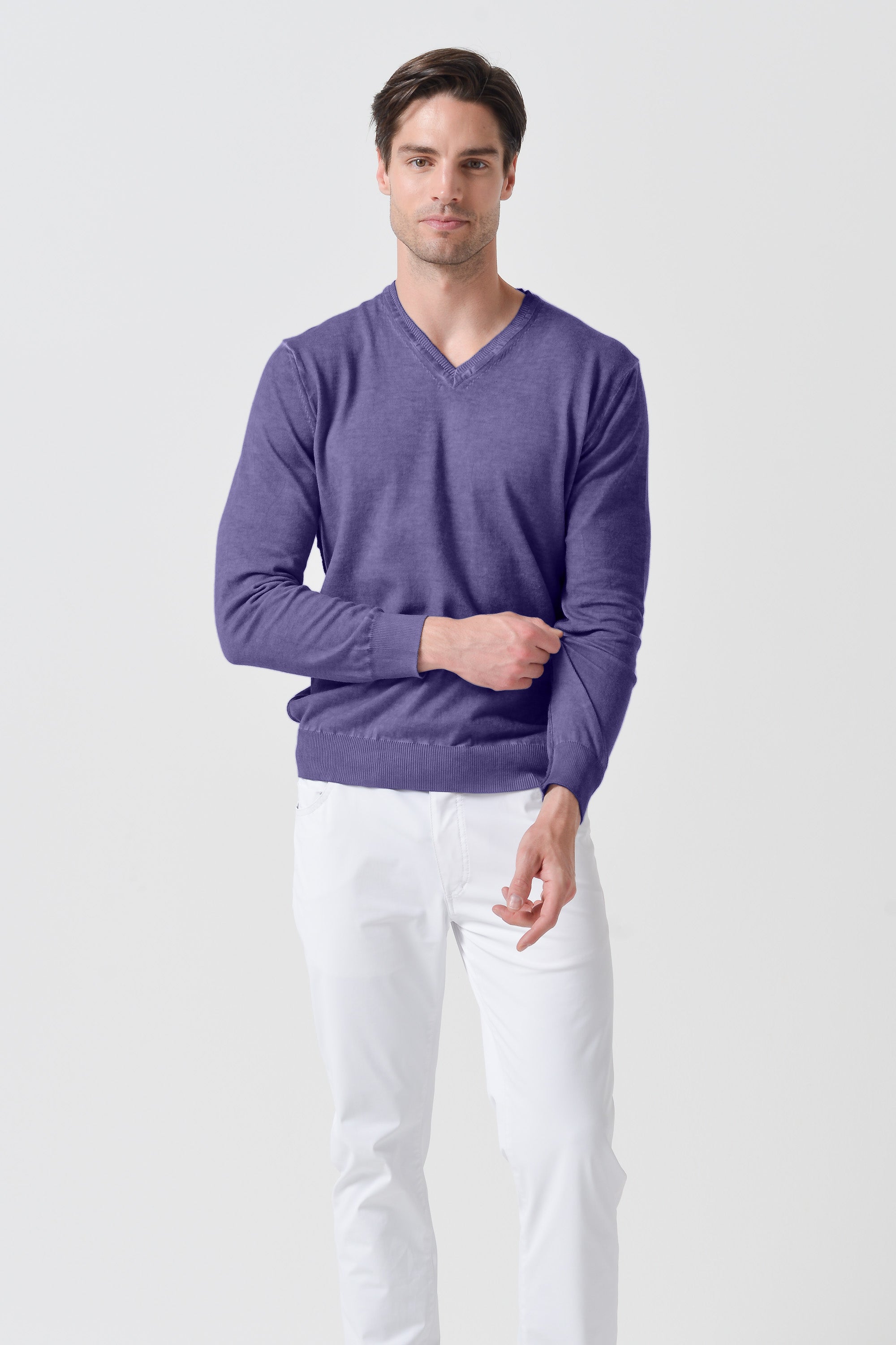 V-Neck Knit - Mirtillo