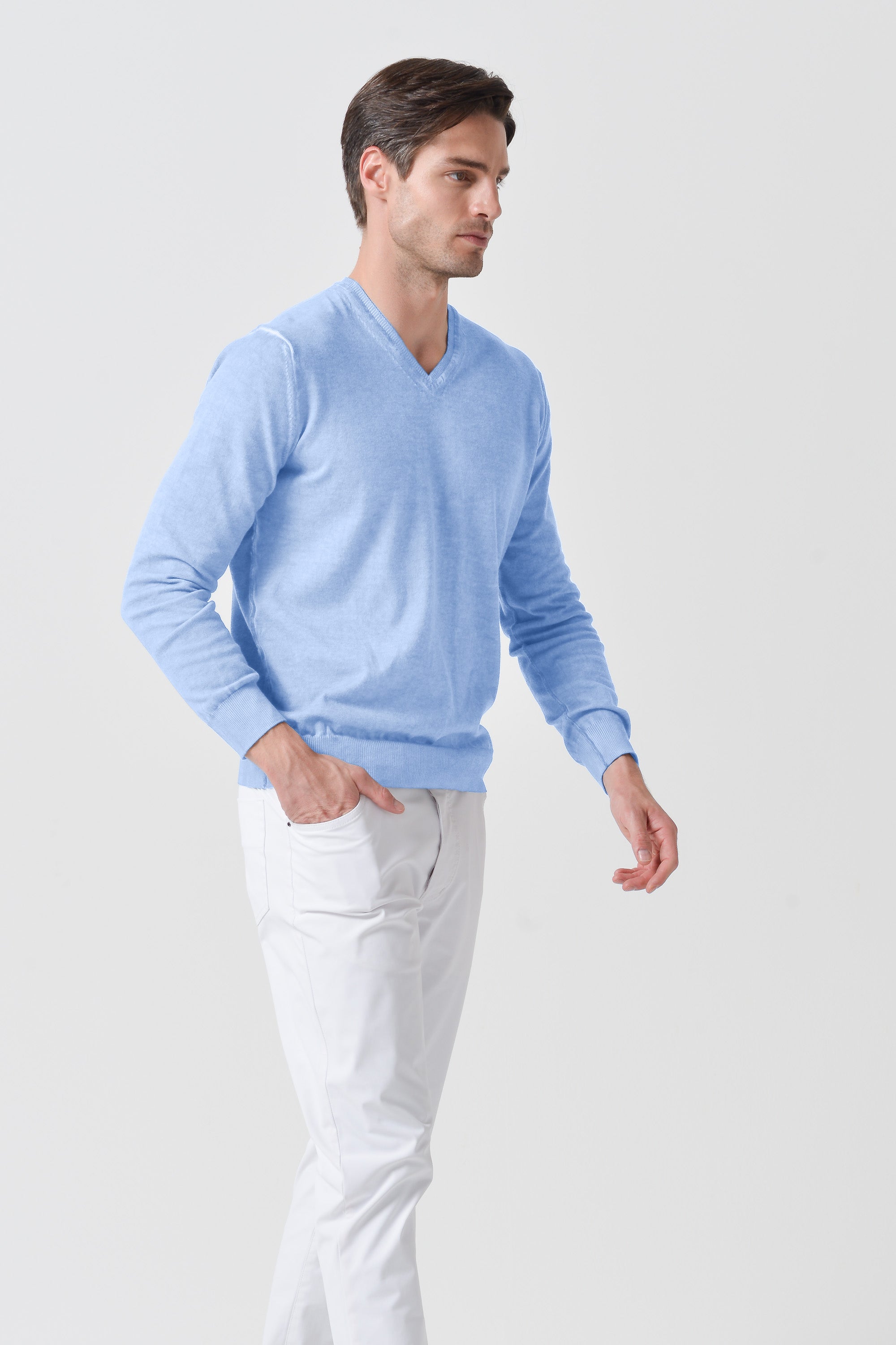 Maglia Scollo-V Cotone - Cielo